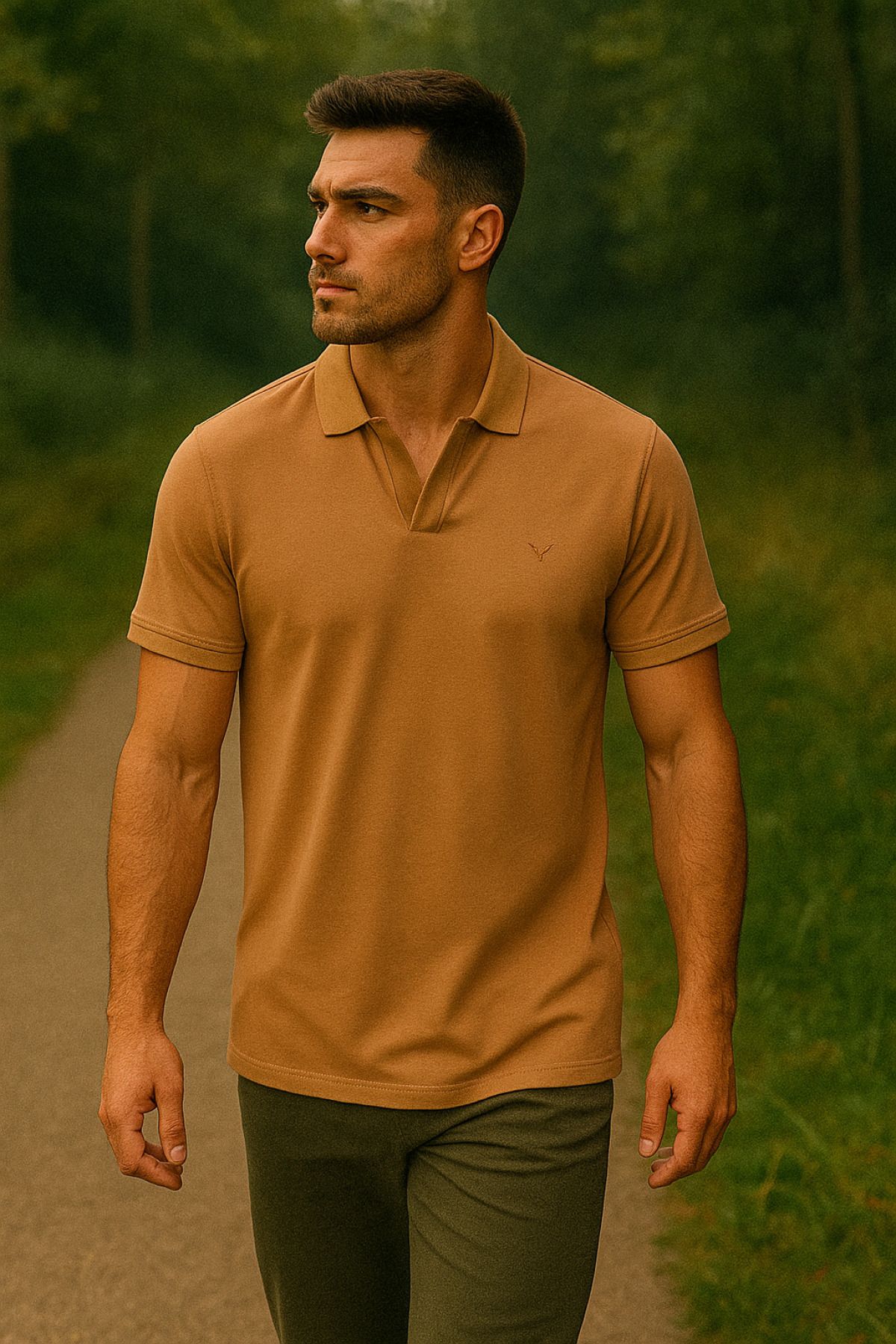 Maccali Erkek Kısa Kol Pamuklu Camel Polo Yaka Basic Tişört