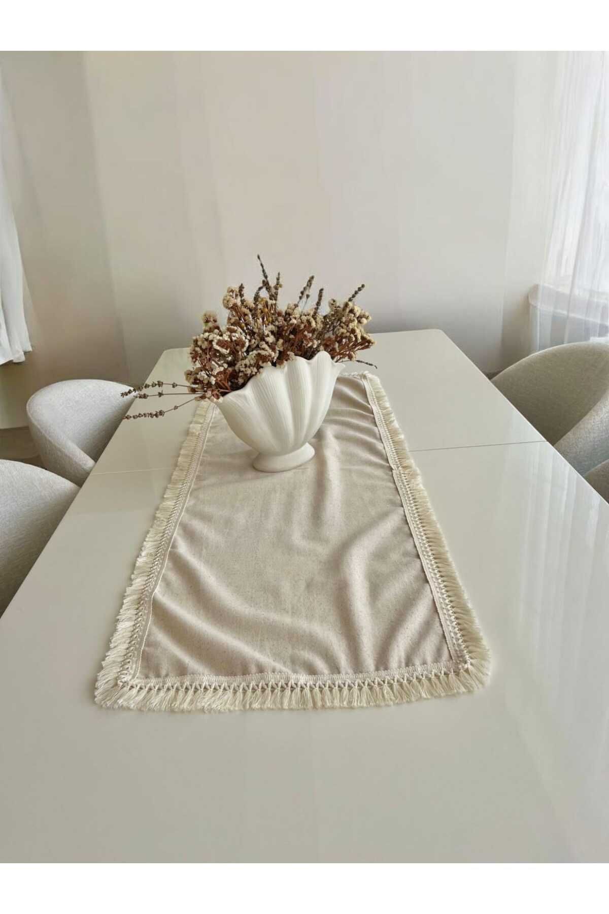 HOME ART ATELIER hand made İşleme Şerit Kenar Vintage Keten Runner - 40x110- Premium Keten Seri