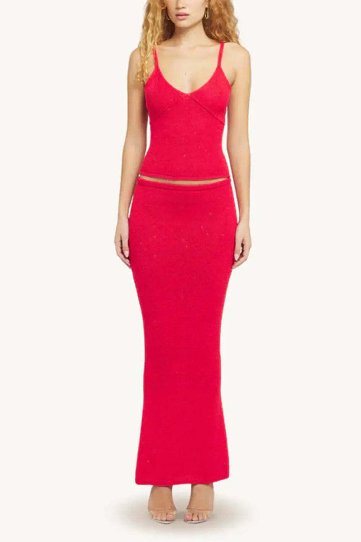 American Rag Cie ASTA RESORT Carolina Sequin Camisole: Şık V Yaka Kadın Bluz - Rossa