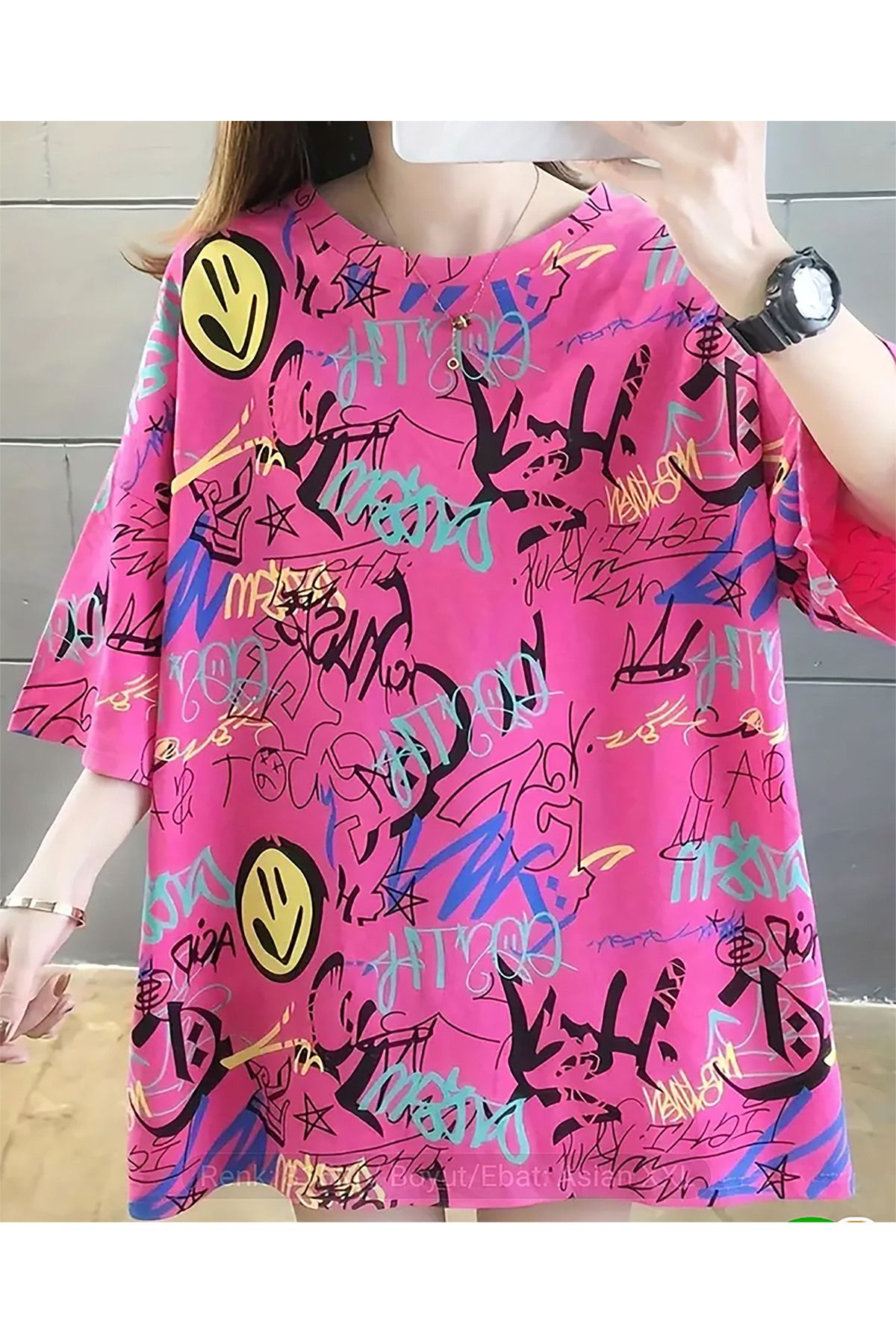 Jone Collection 87 t-shirt Graffiti baskı desenli oversize kalıp