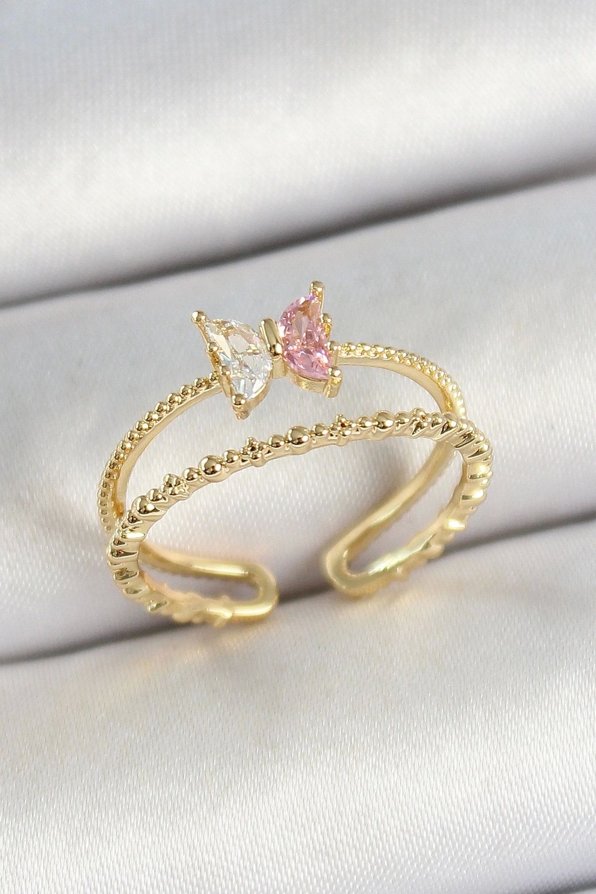 shopwave Pirinç Kelebek Figürlü Zirkon Taşlı Gold Renk Ayarlanabilir Kadın Yüzük