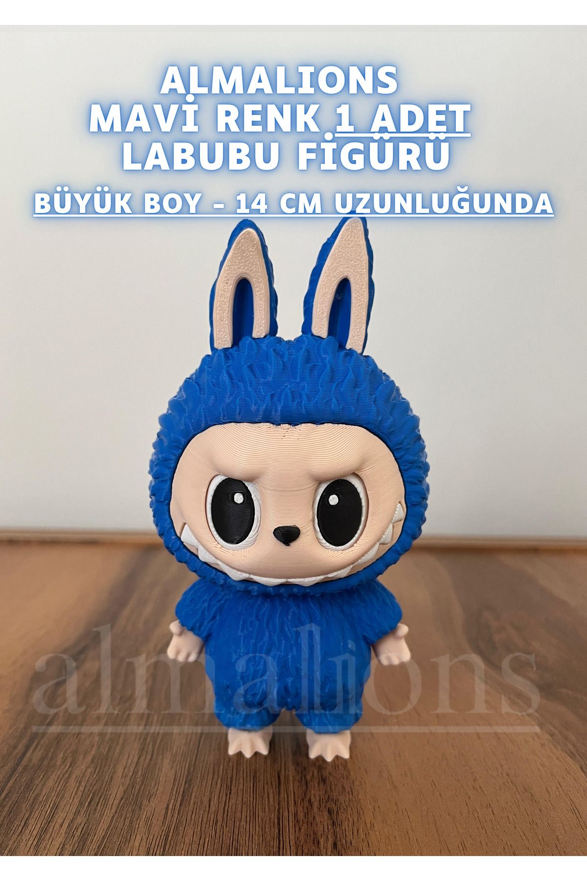 almalions 14 CM Büyük Boy Mavi Renk Labubu Figürü - Plastik Figür - 1 Adet