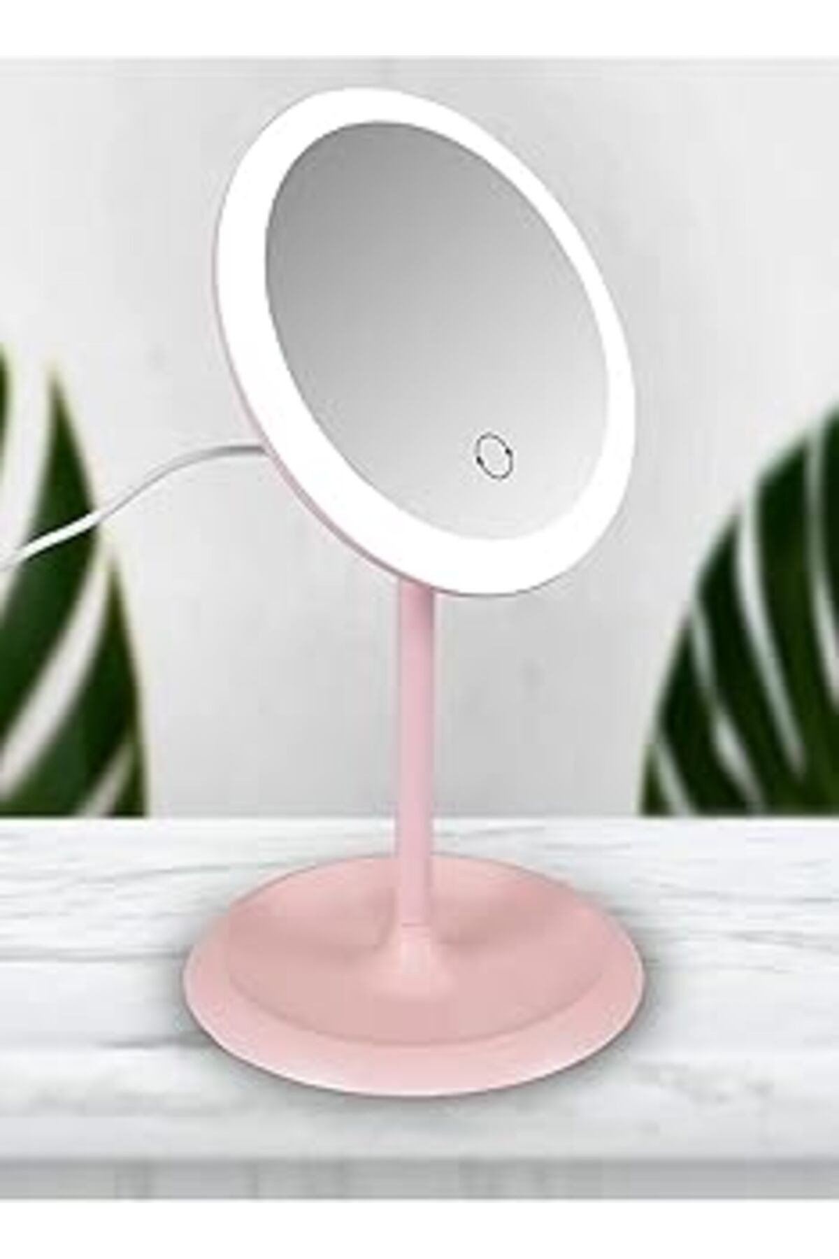 Mu Art Ahşap Mobee Beyaz Dokunmatik Led Işıklı Usb Li Yuvarlak Masa Üstü Makyaj Aynası Makyaj Aynası Ledli