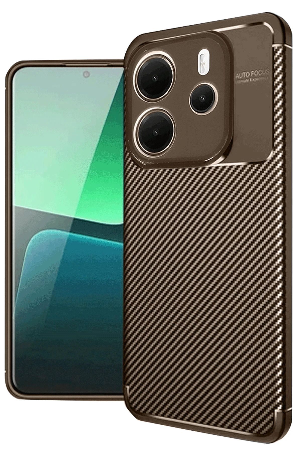nerede bulurum Newface Xiaomi Redmi Note 14 4G Kılıf Auto Focus Karbon Kapak - Kahverengi