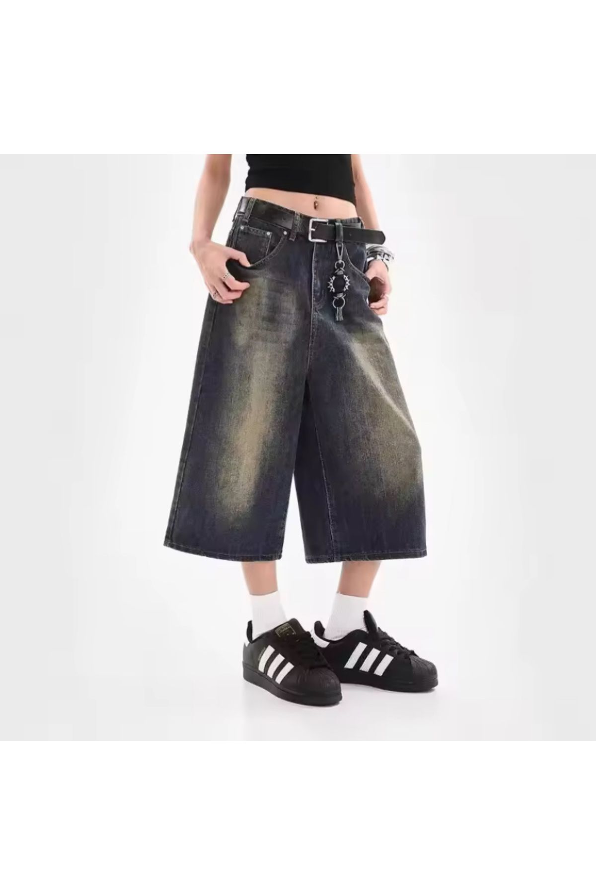 Weekeep Y2k Yıkamalı Kumaş Unisex Jean Bermuda/Şort