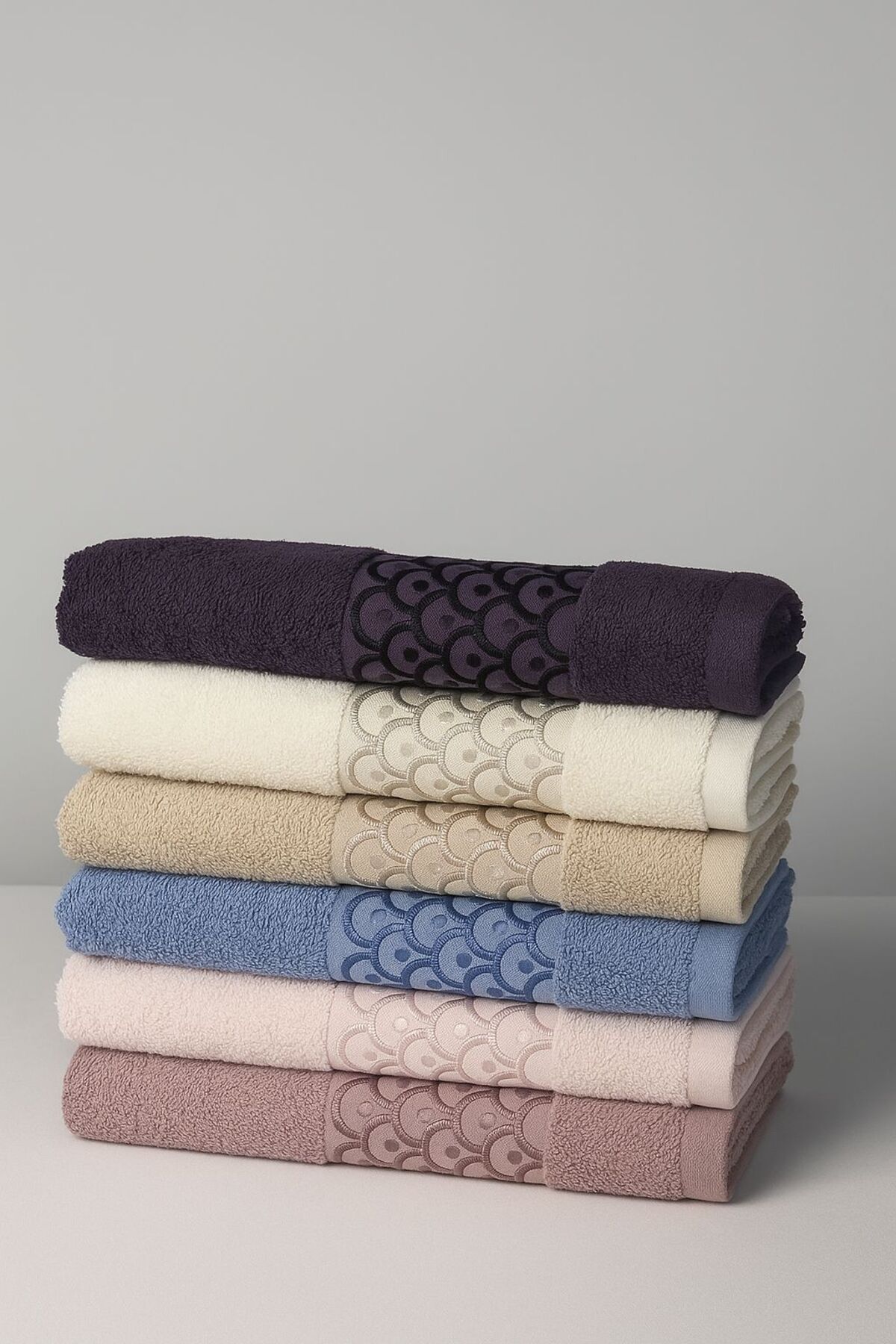 MiraTekstilÜrünleri Happy Cotton %100 Pamuk 6'lı El Yüz Havlusu (Kahve,Toz Pembe,Mavi,Ekru,Krem,Mor)