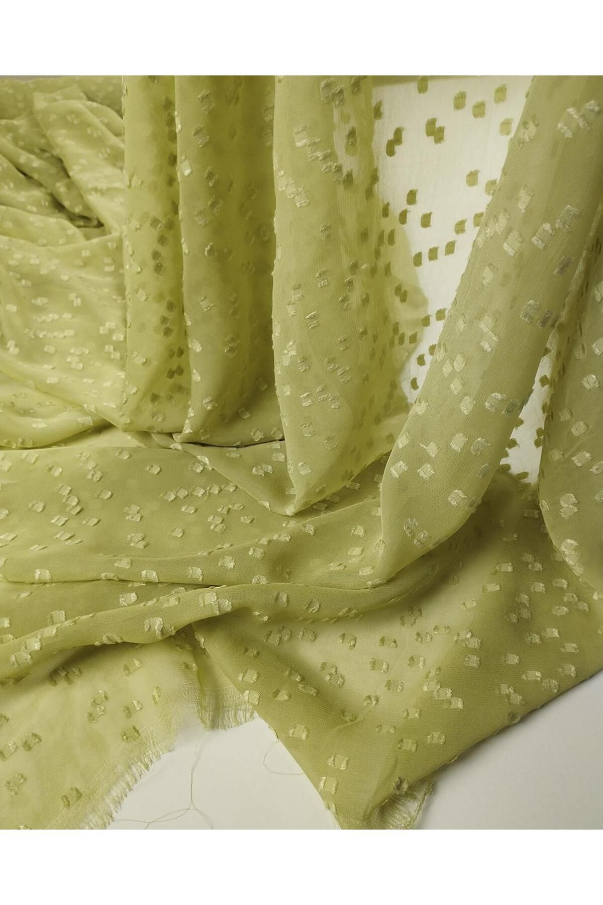 Kumaş Parça-Nopeli Chiffon in 100% Viscose Light Green Color (Width 140 cm X Length 230 cm) 5