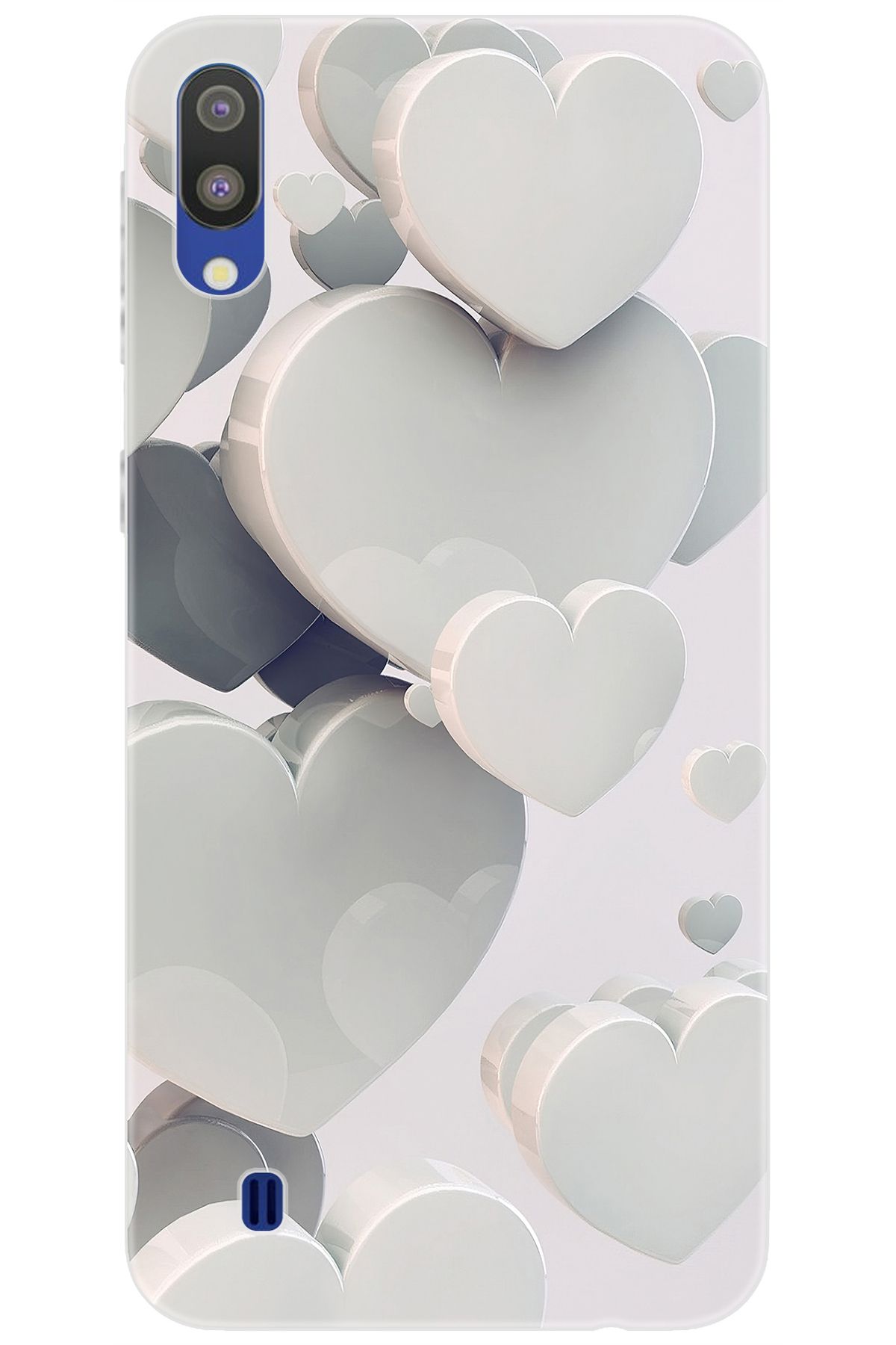 Ceppare Samsung Galaxy M10 (SM-M105F) Uyumlu Kılıf Desen Baskılı Silikon Beyaz Kalpler STK:259 CP-KLglKtW