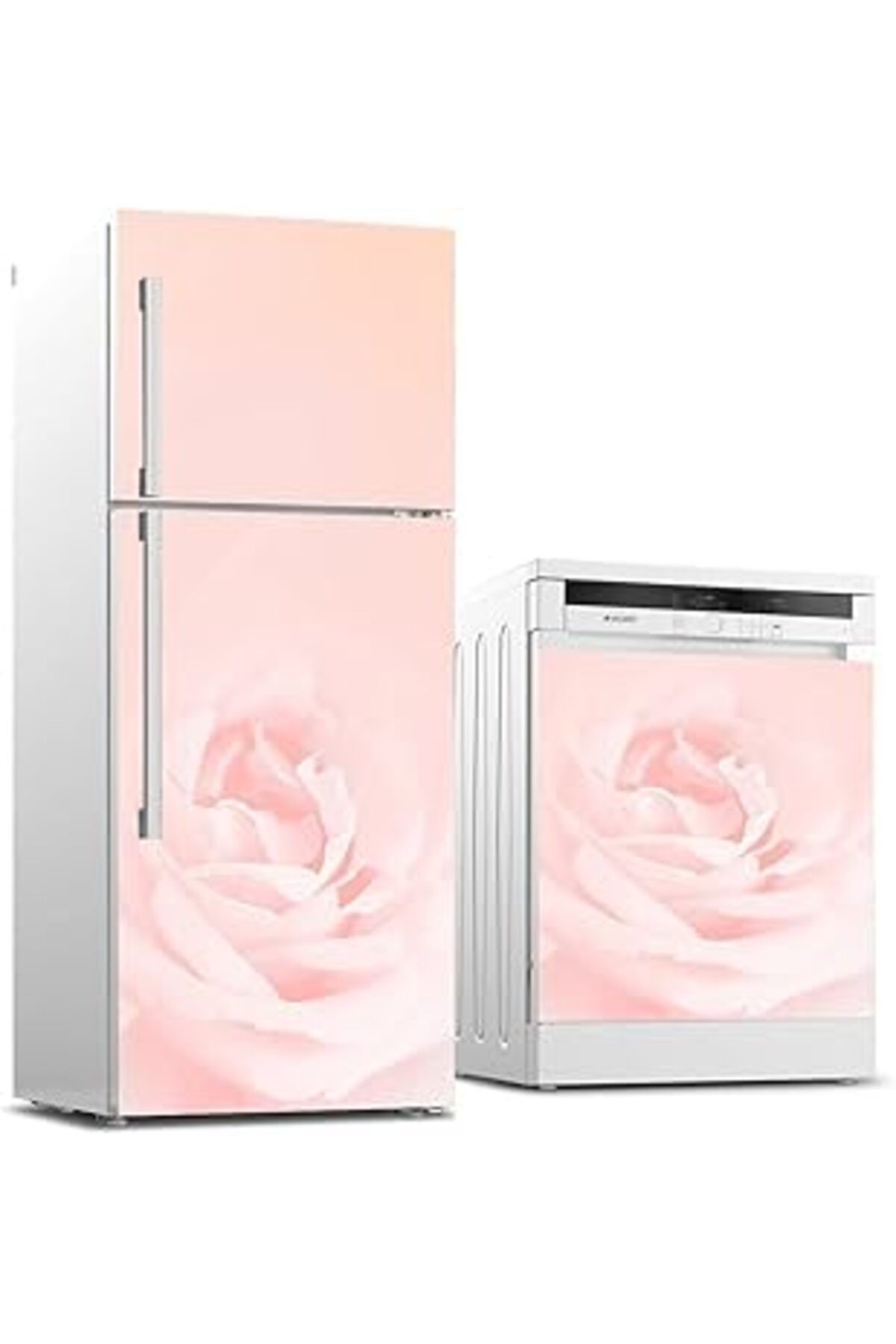 NETWORK ART Buzdolabı Ve Bulaşık Makinası Beyaz Eşya Sticker Kaplama Pembe Gül