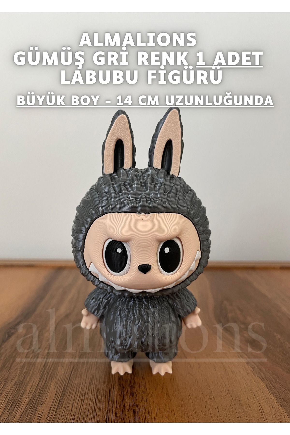 almalions 14 CM Büyük Boy Gümüş Gri Renk Labubu Figürü - Plastik Figür - 1 Adet