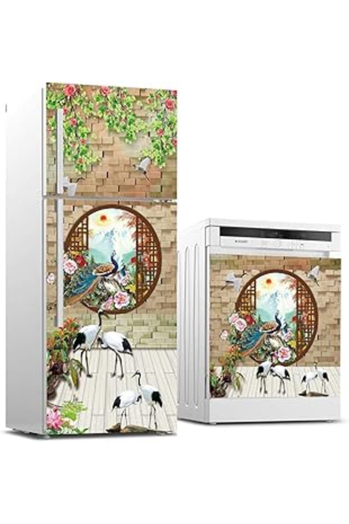 NETWORK ART Buzdolabı Ve Bulaşık Makinası Beyaz Eşya Sticker Kaplama Leylekler
