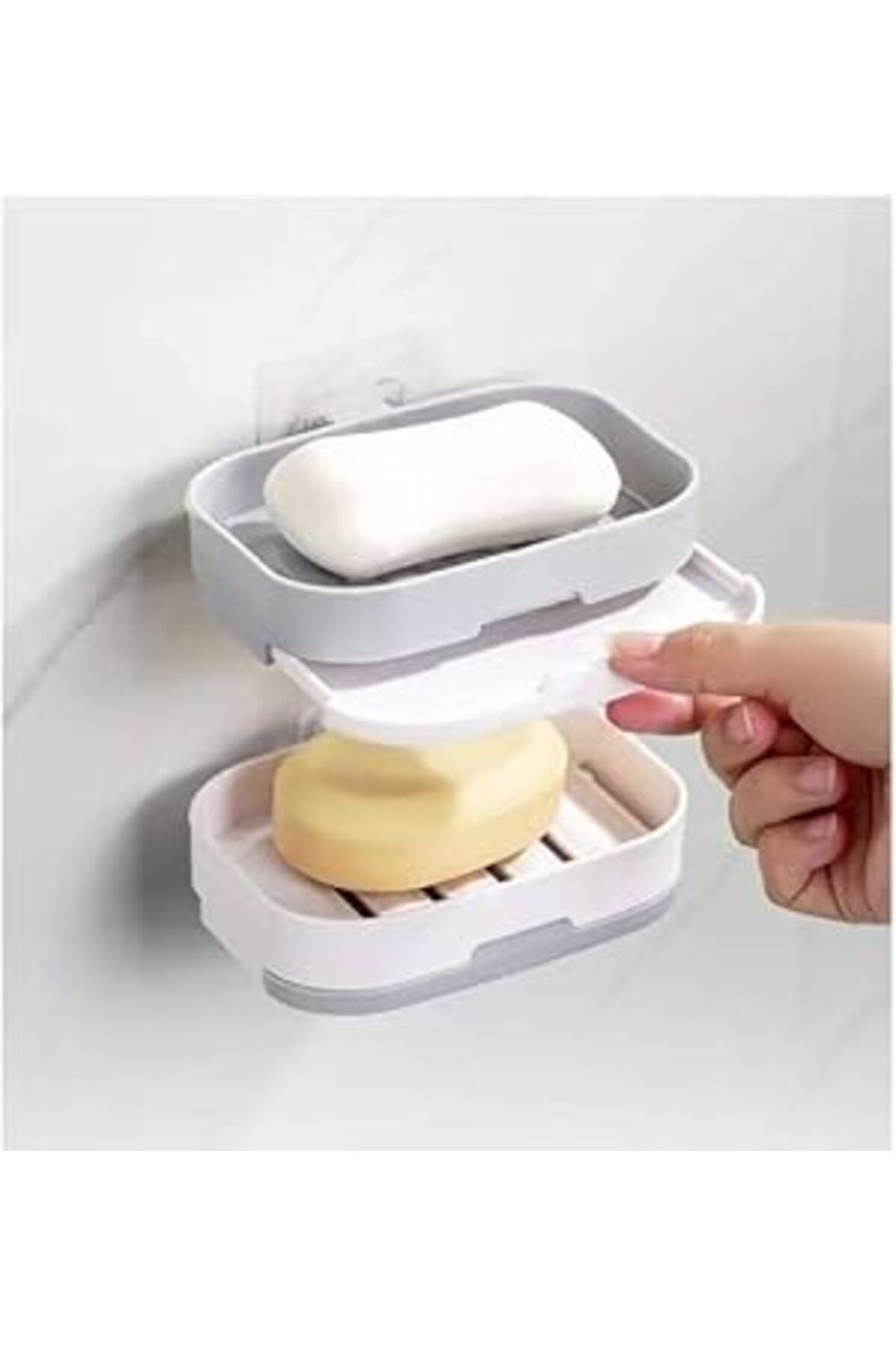 Mu Art Ahşap A1 Çift Katlı Drenajlı Sabunluk, Duvara Yapıştırmalı Montaj Gerekmeyen Banyo Ve Lavabo Sabunluğu, D