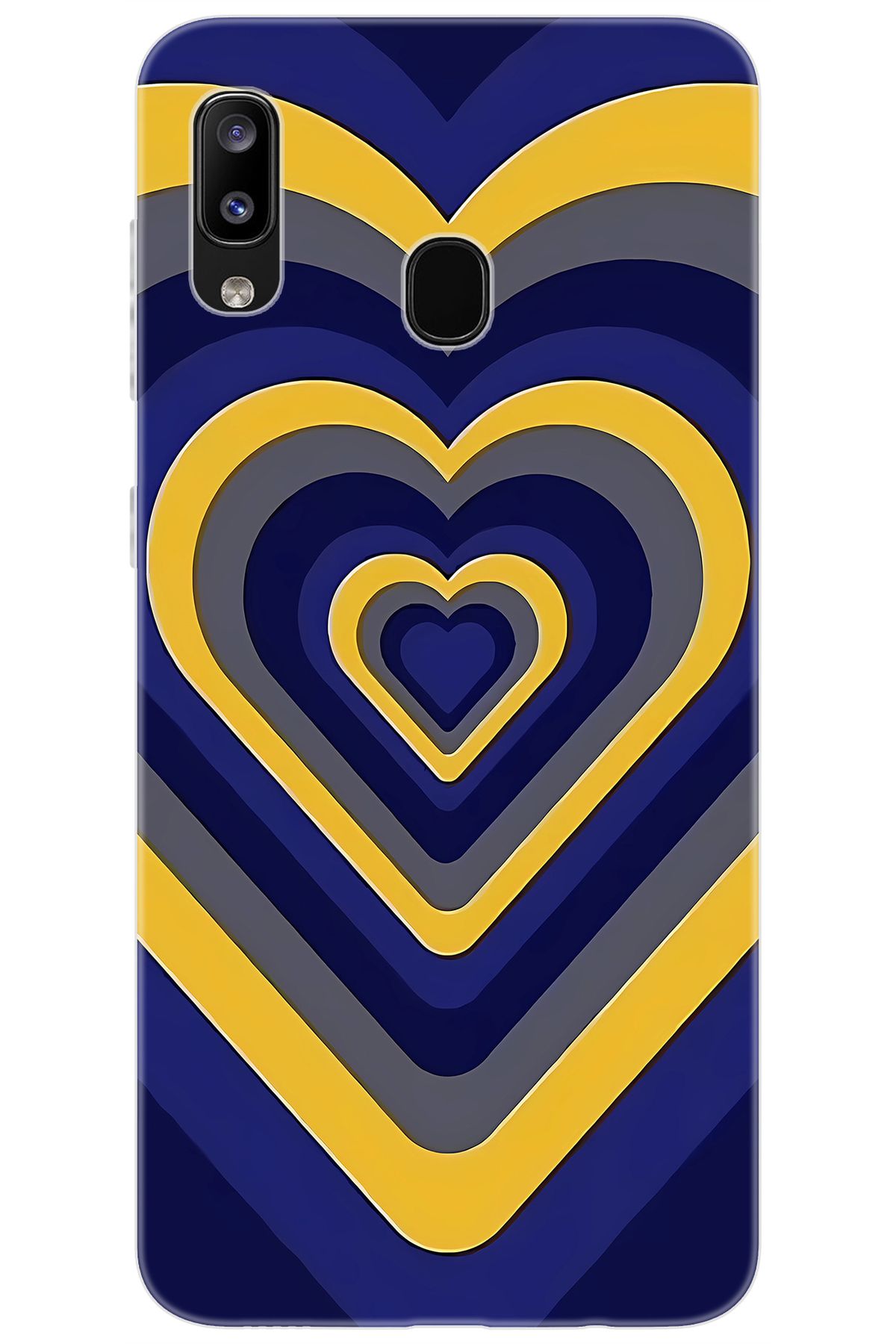 Ceppare Samsung Galaxy M10S (SM-M107F) Uyumlu Kılıf Desenli Silikon Sarı Lacivert Kalp STK:1003 CP-AfN20Eh