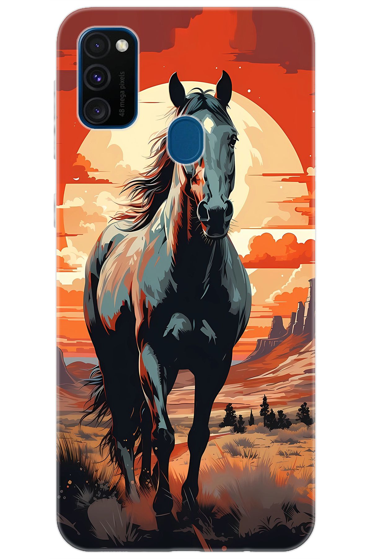 Ceppare Samsung Galaxy M30S (SM-M307F) Uyumlu Kılıf Desen Baskılı Silikon Western Atı STK:655 CP-9tsCwsj