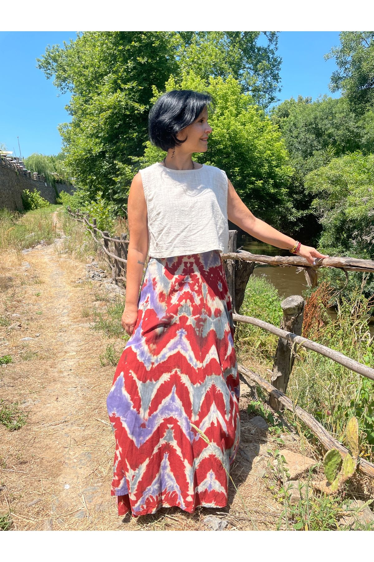 Bohoyasam Bohem Bağlamalı Batik Etek, Uzun Etek, Tie Dye Etek, Pamuklu Batik Etek, Büyükbeden Etek, İkat Desen