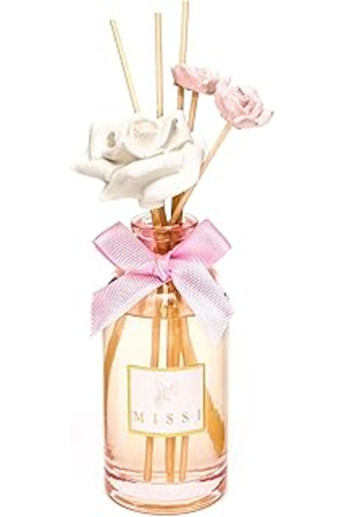 ASİTAN Missi 180 Ml Pembe Cam Şişe Çiçek Seramik Taş Çubuklu Garden Rose-Pudra Kokusu