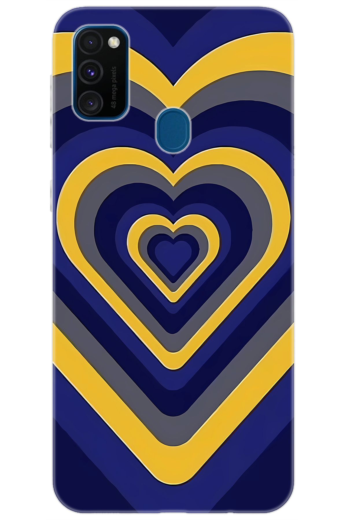 Ceppare Samsung Galaxy M30S (SM-M307F) Uyumlu Kılıf Desenli Silikon Sarı Lacivert Kalp STK:1003 CP-jjokABZ