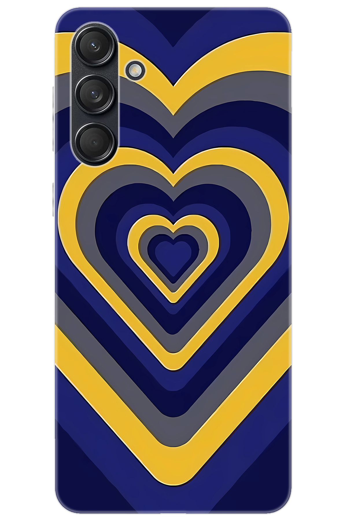 Ceppare Samsung Galaxy M55 (SM-M556B) Uyumlu Kılıf Desenli Silikon Sarı Lacivert Kalp STK:1003 CP-TxBX1x0