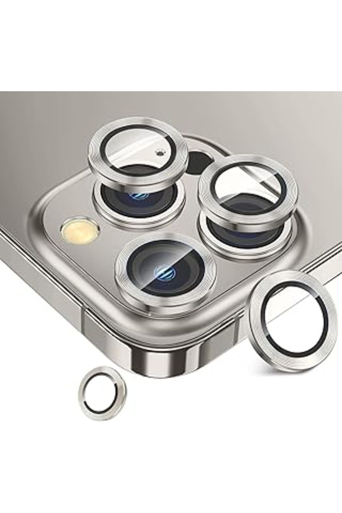 NETWORK ART Happy Trend Iphone 15 Pro/Iphone 15 Promax Kamera Camı Lens Koruyucu Halka Set - Light Gray Gümüş R