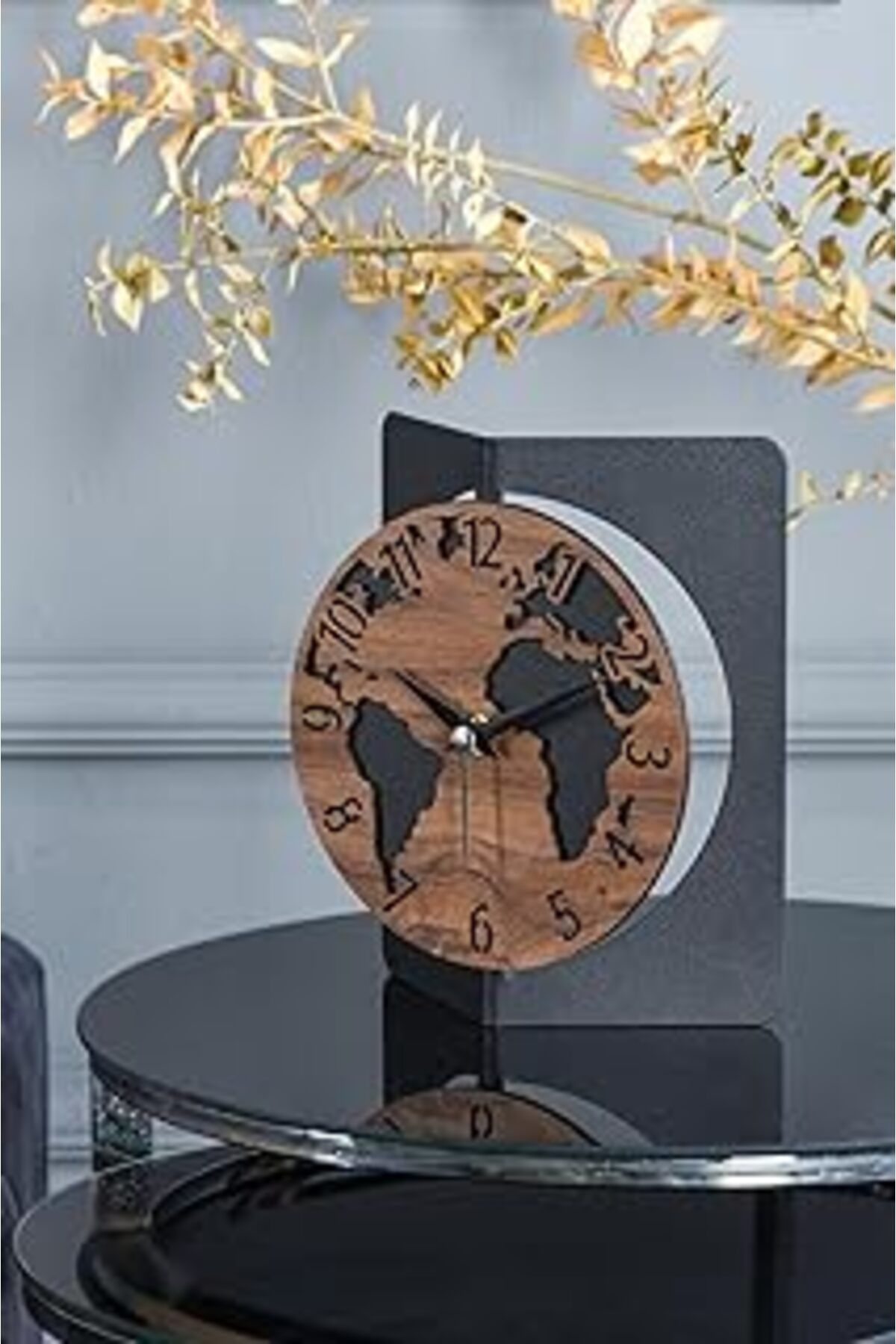 ASİTAN Emores 19X15 Cm Metal Ahşap Dekoratif Masa Üstü Saati