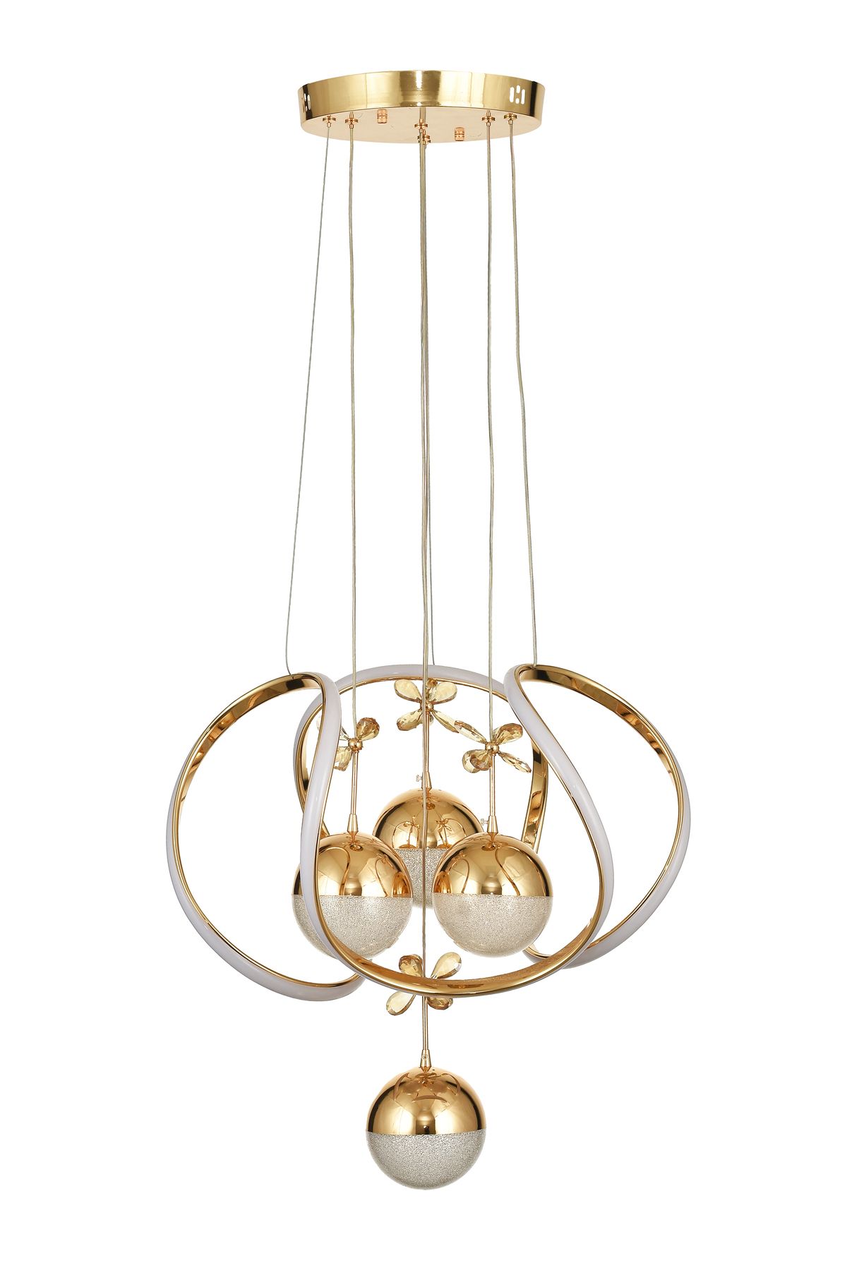 Avizemoda Vira 4'Lü Dimmer Kumandalı 3 Renk Ledli (Sarı-Beyaz-Gün Işığı) Modern Sarkıt Avize - Gold