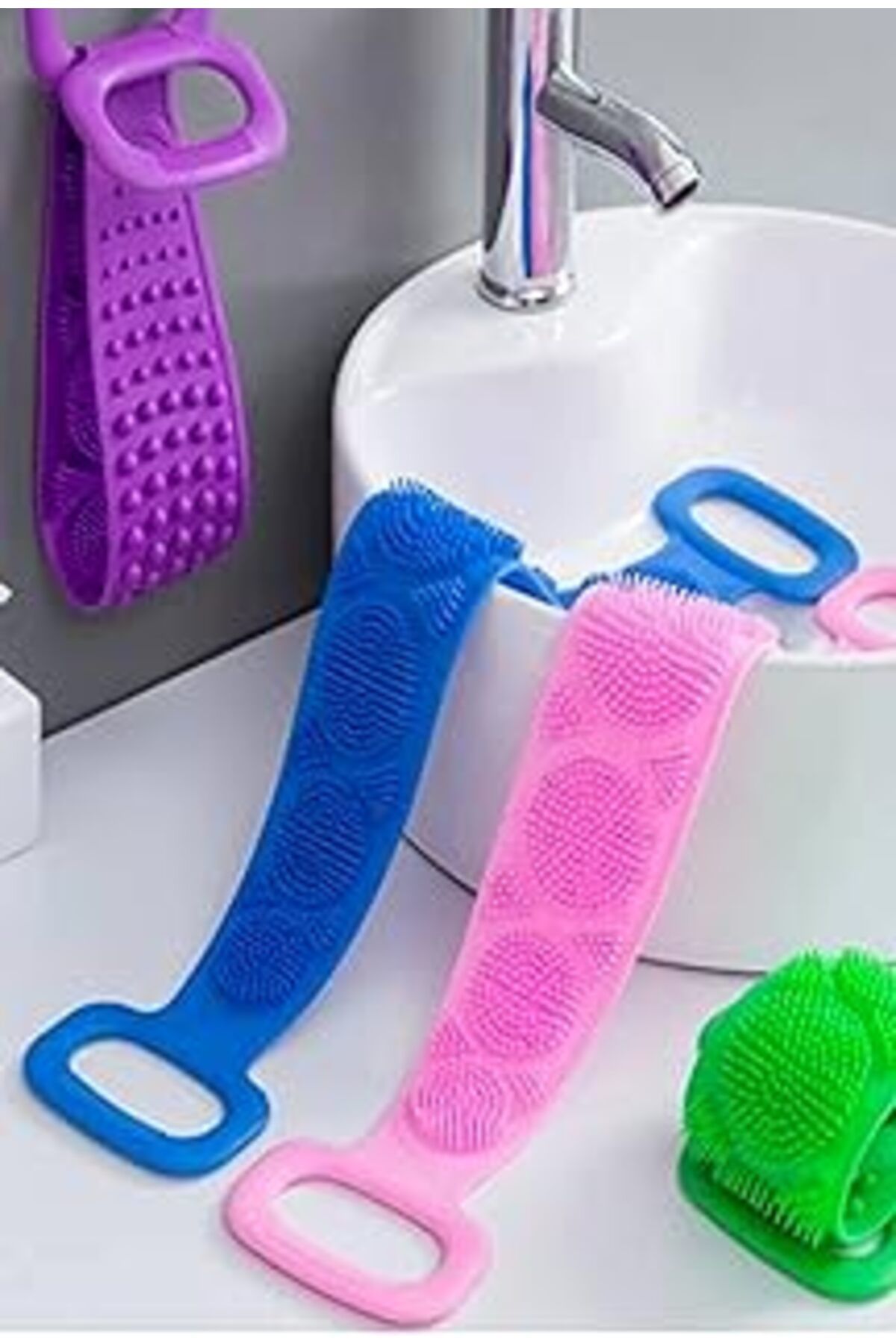 Qedii Mobee Banyo Duş Sırt Kesesi Çift Taraflı Silikon Lifi Fırçası 70 Cm