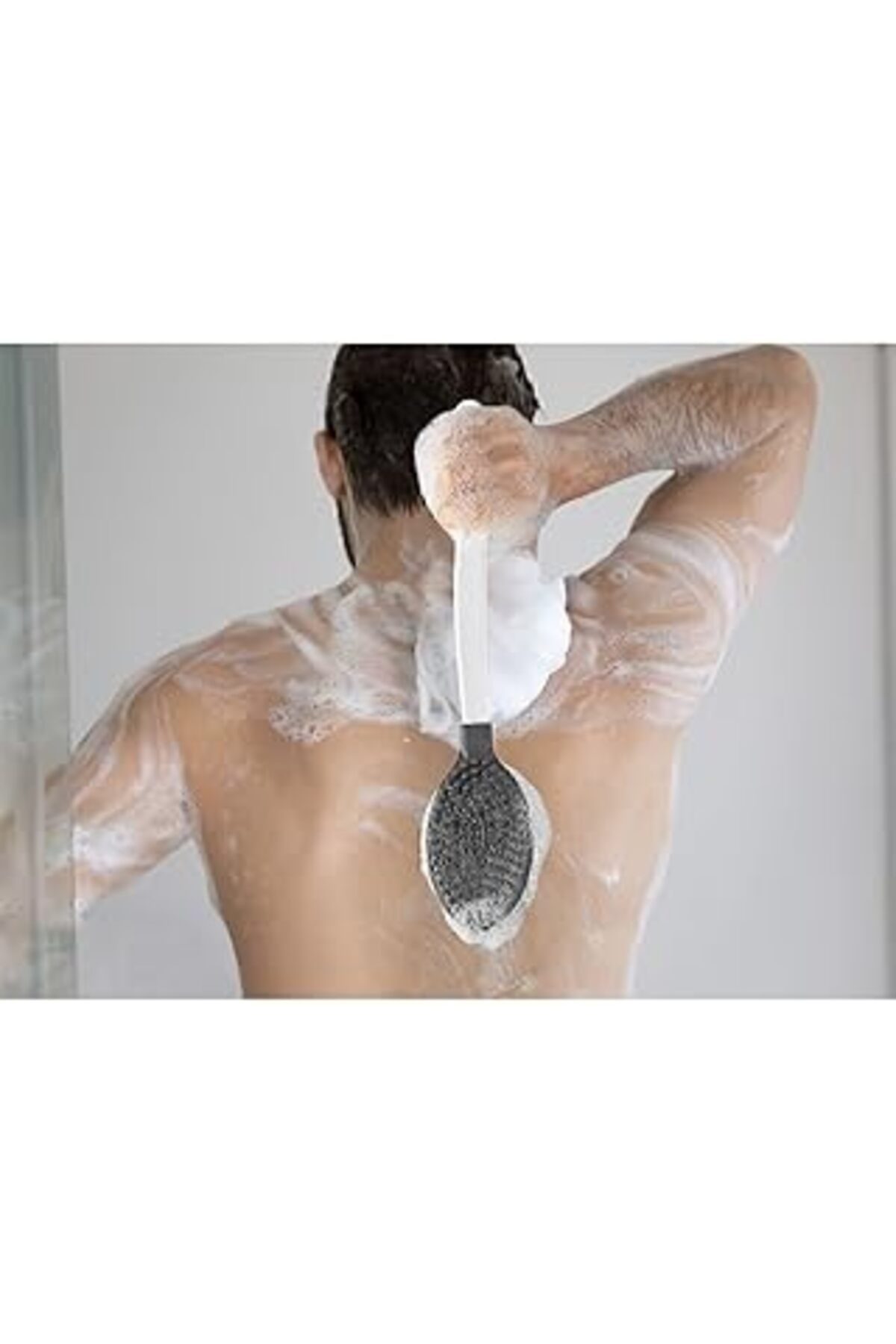 Qedii Seahome Çift Taraflı Banyo Duş Vücut Fırçası Yumuşak Uzun Saplı Sırt Kese Masaj Fırçası Antrasit Re
