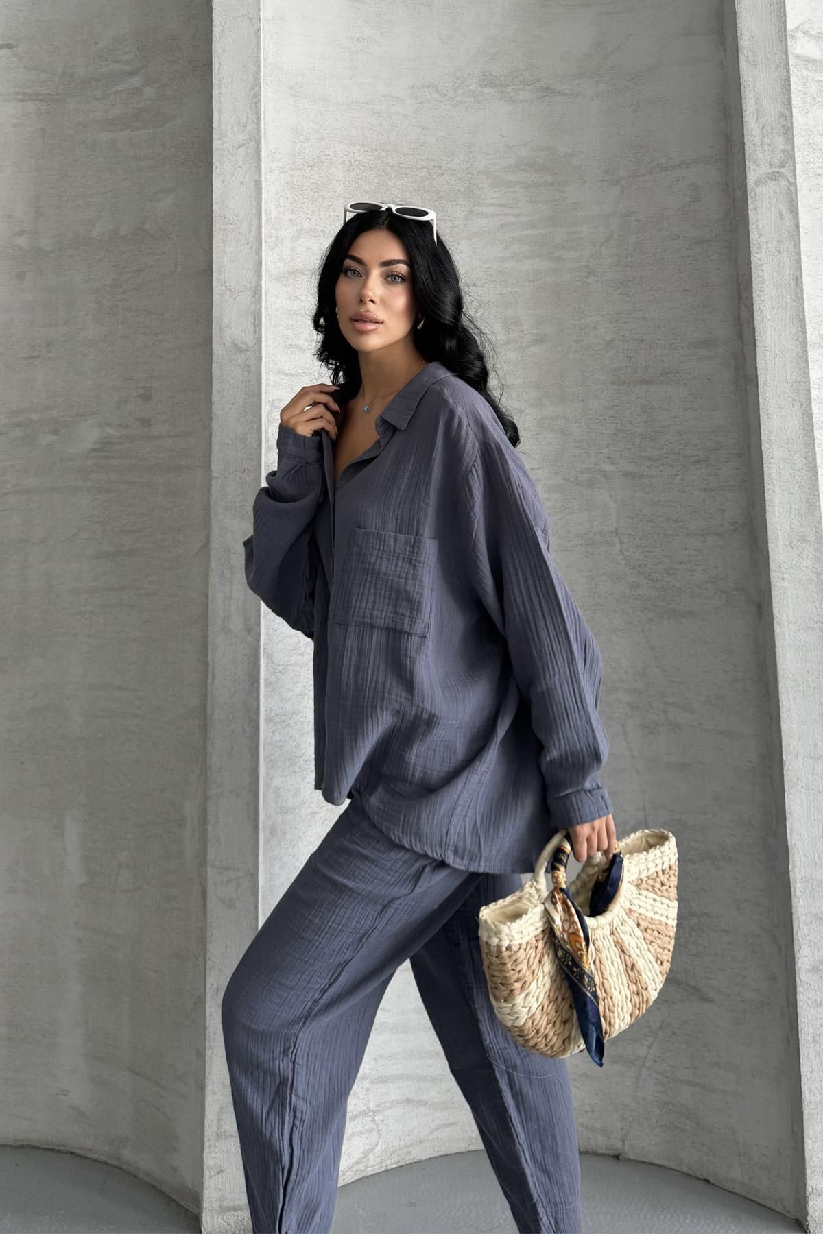 İstangül Butik-مجموعة كوستال ميوز من قماش الموسلين مقاس كبير مكونة من قطعتين 7