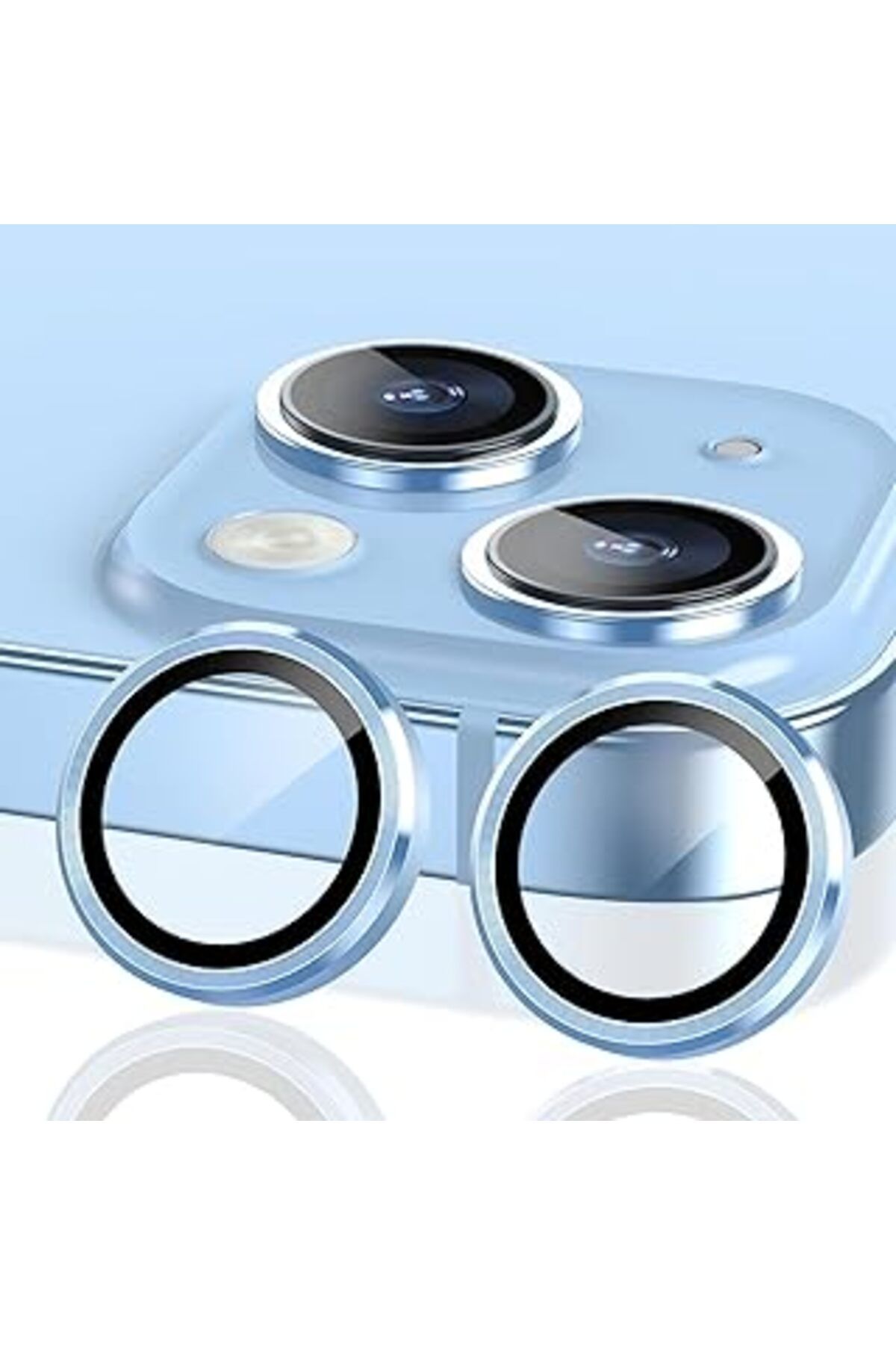 NETWORK ART Happy Trend Iphone 15 / Iphone 15 Plus Kamera Camı Lens Koruyucu Halka Set - Light Blue
