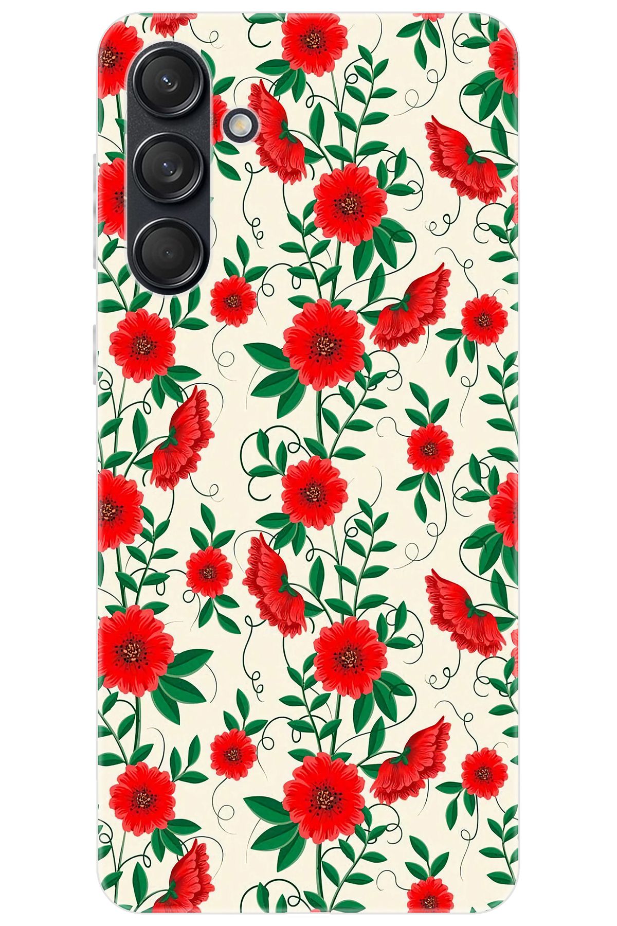 Ceppare Samsung Galaxy M55 (SM-M556B) Uyumlu Kılıf Desen Baskılı Silikon Kırmızı Çiçekler STK:717 CP-5LOcxMO