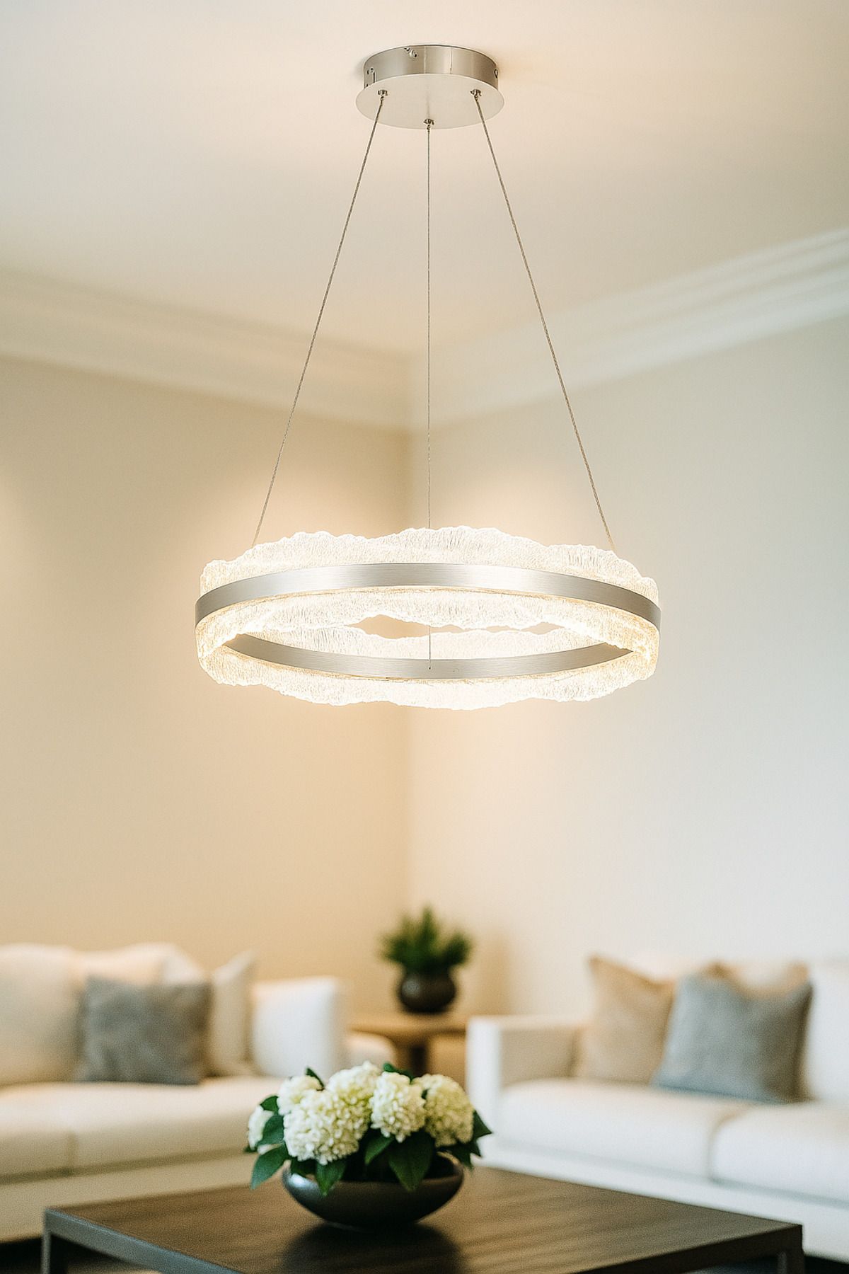 Avizemoda Toledo 60 cm Dim Kumandalı 3 Renk Ledli (Sarı-Beyaz-Gün Işığı) Modern Akrilik Avize - Silver