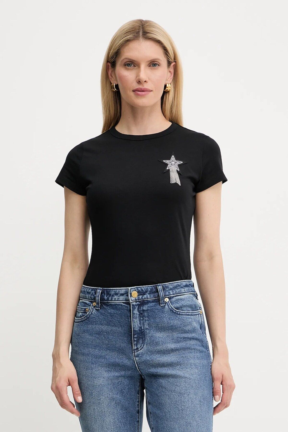 BOSS Kadın Yuvarlak Yaka Slim Fit Boss Yazı Detay Kısa Kol Siyah T-Shirt 50545287-001