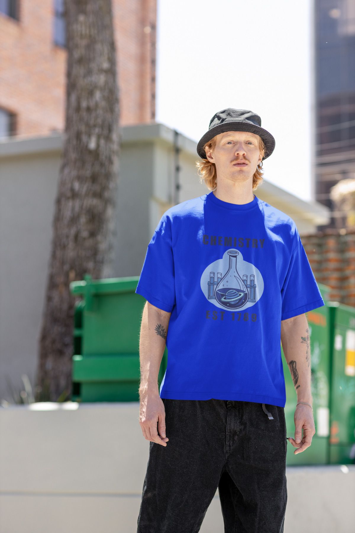 Uniquetex NUBENSE / KİMNE-11 - Oversize Unisex Kimya Baskılı Sax Mavi Bisiklet Yaka T-shirt (Bilim Tişört)