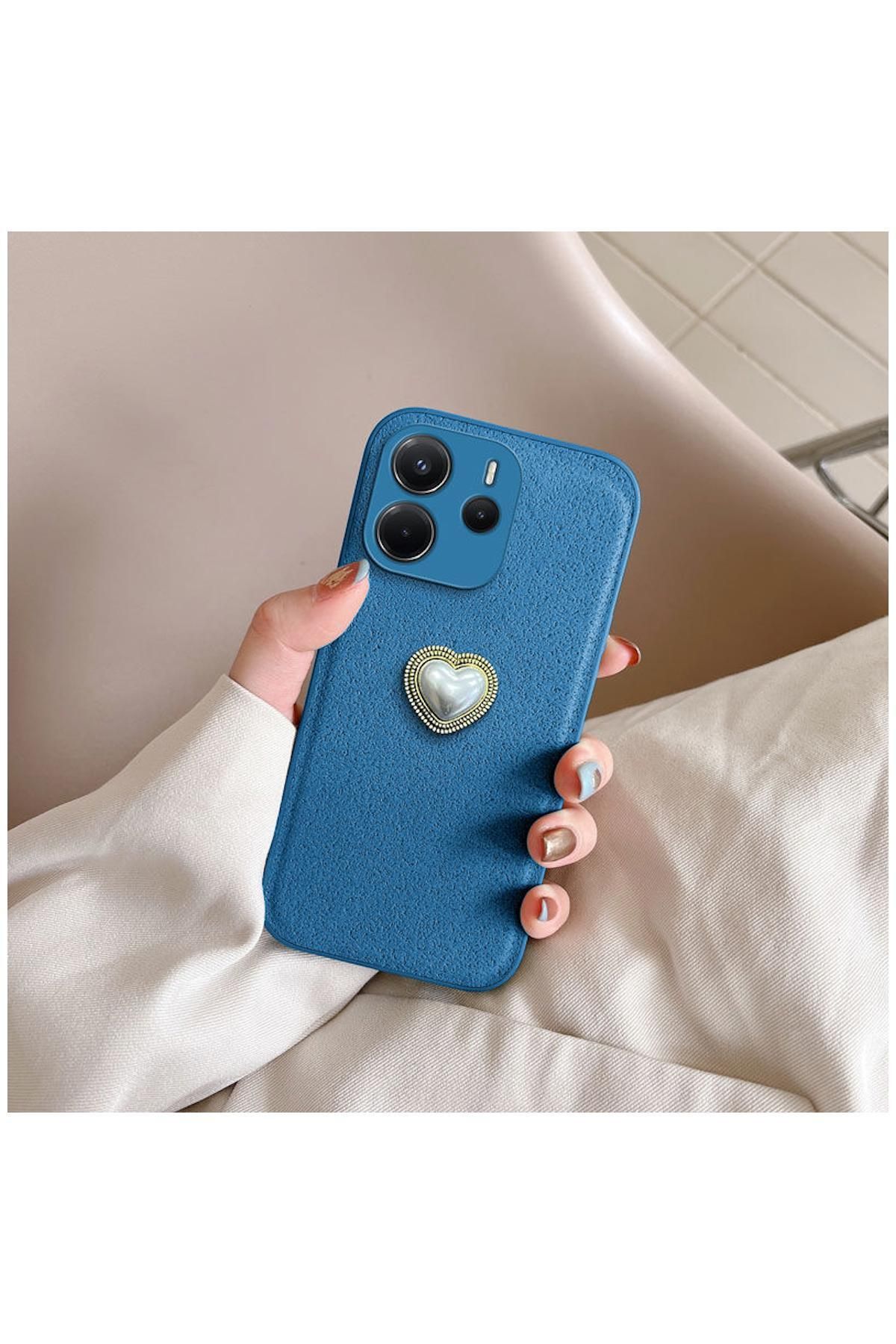 Pro Aksesuar Xiaomi Redmi Note 14 4G Uyumlu Kılıf Kalpli Vel Silikon Kılıf Açık Mavi