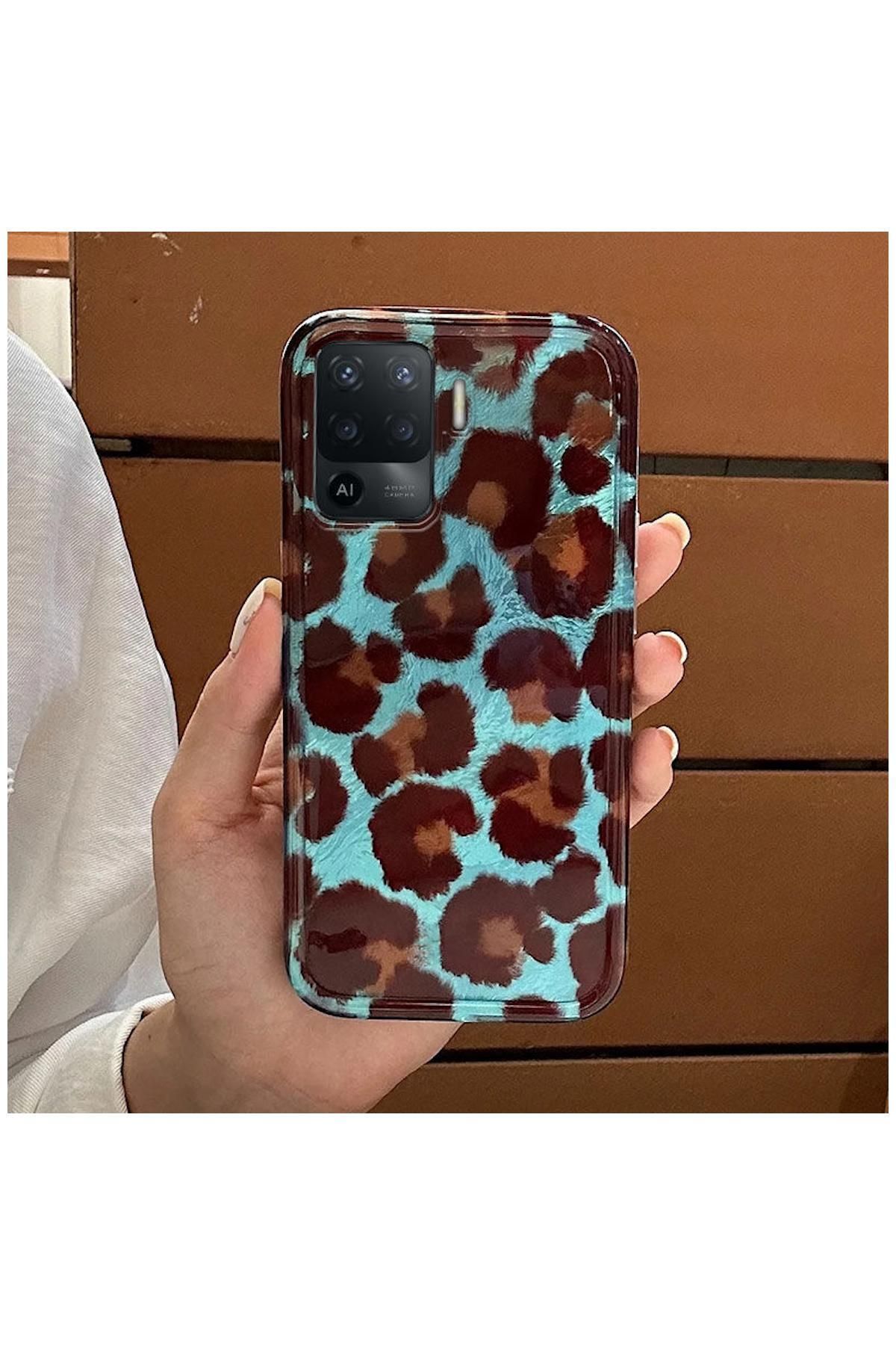 Pro Aksesuar Oppo A94 Uyumlu Kılıf Lüx Leopar Desenli Silikon Kılıf Kahverengi