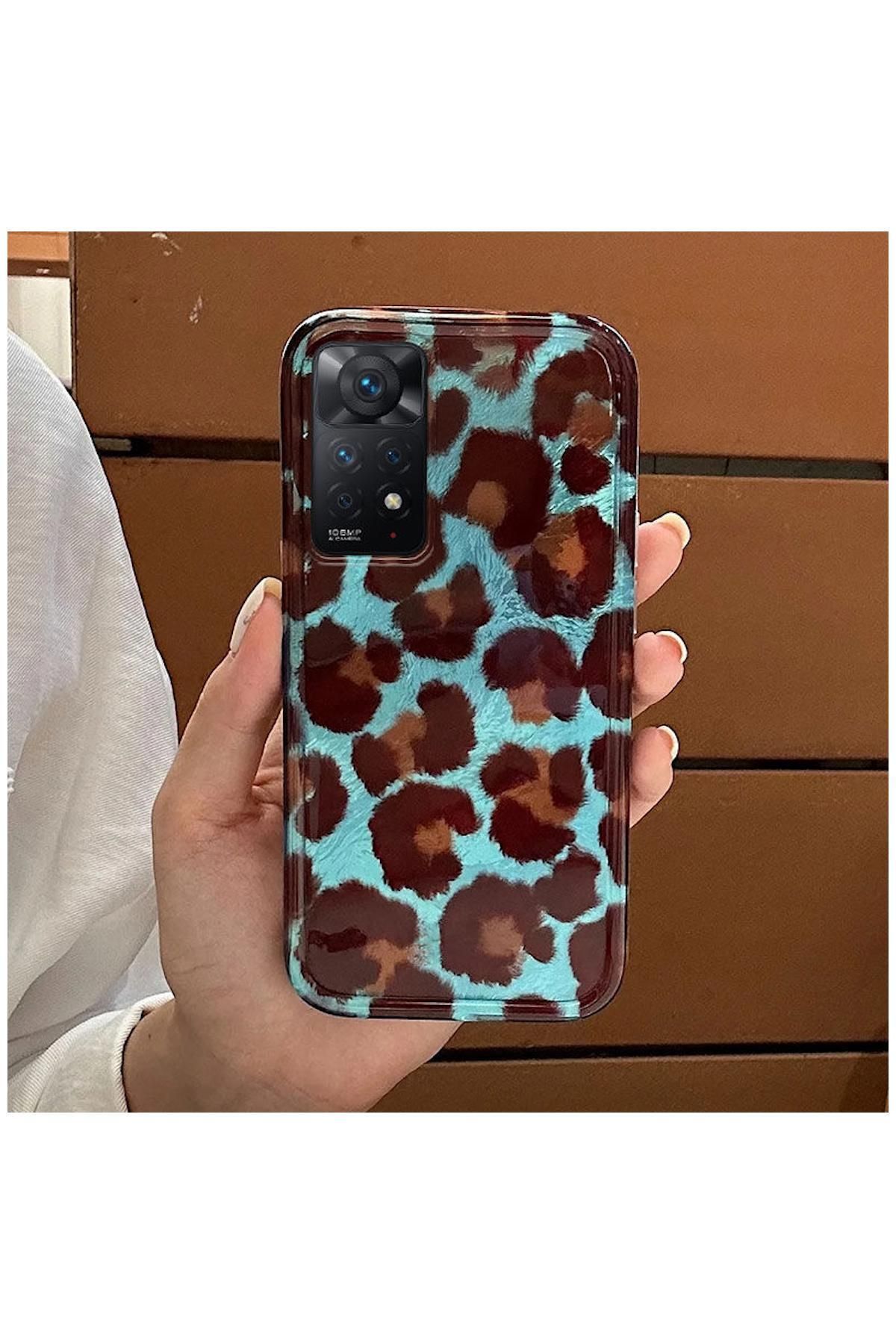 Pro Aksesuar Xiaomi Redmi Note 11 4G Uyumlu Kılıf Lüx Leopar Desenli Silikon Kılıf Kahverengi