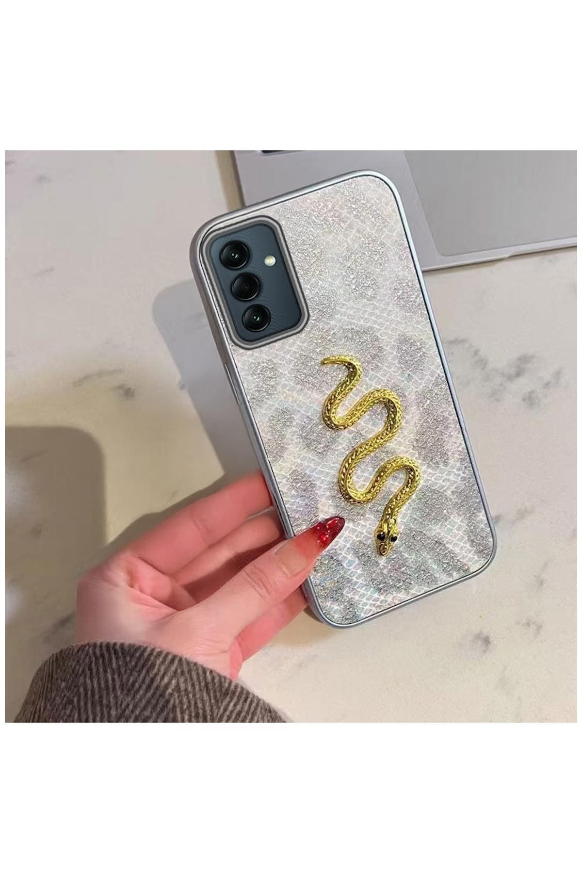 Pro Aksesuar Samsung Galaxy A15 5G Uyumlu Kılıf Zebana Golden Serpent Silikon Kılıf Gri