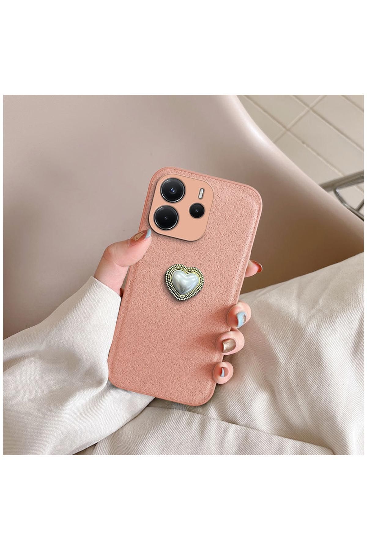 Pro Aksesuar Xiaomi Redmi Note 14 4G Uyumlu Kılıf Kalpli Vel Silikon Kılıf Rose Gold