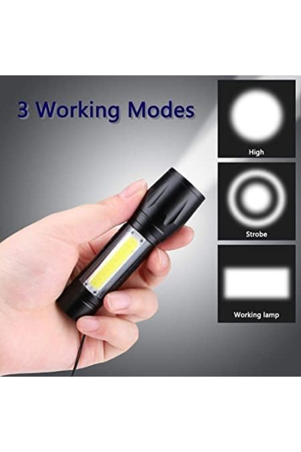 Other-LED Rechargeable Flashlight With COB Side Light-USB Chargeable Torch-(Black 9cm) 6