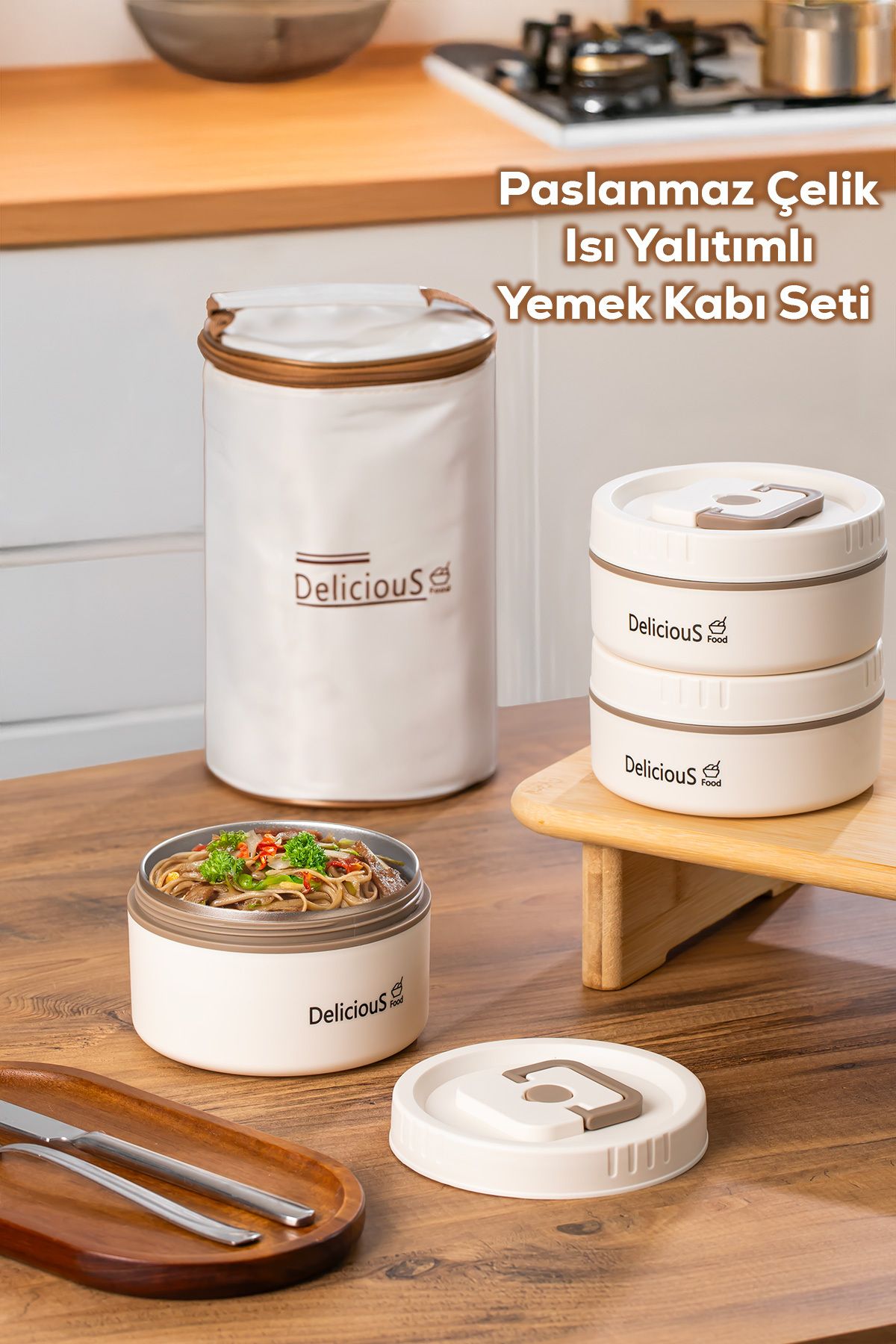 Porsima 3112 Isı Yalıtımlı Çanta 3 Parça Vakumlu Yemek Termosu Beslenme Kutusu Lunch Box Sefer Tası
