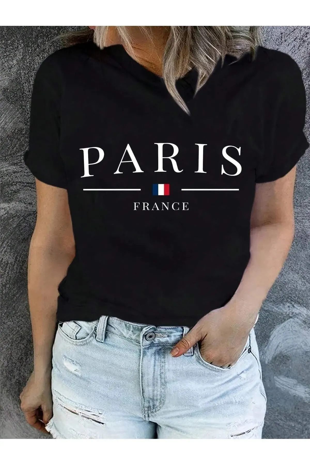 İnazuma Outdoors Unisex Oversize Baskılı Pamuklu Bisiklet Yaka Kısa Kollu SİYAH T-shirt PARİS FRANCE