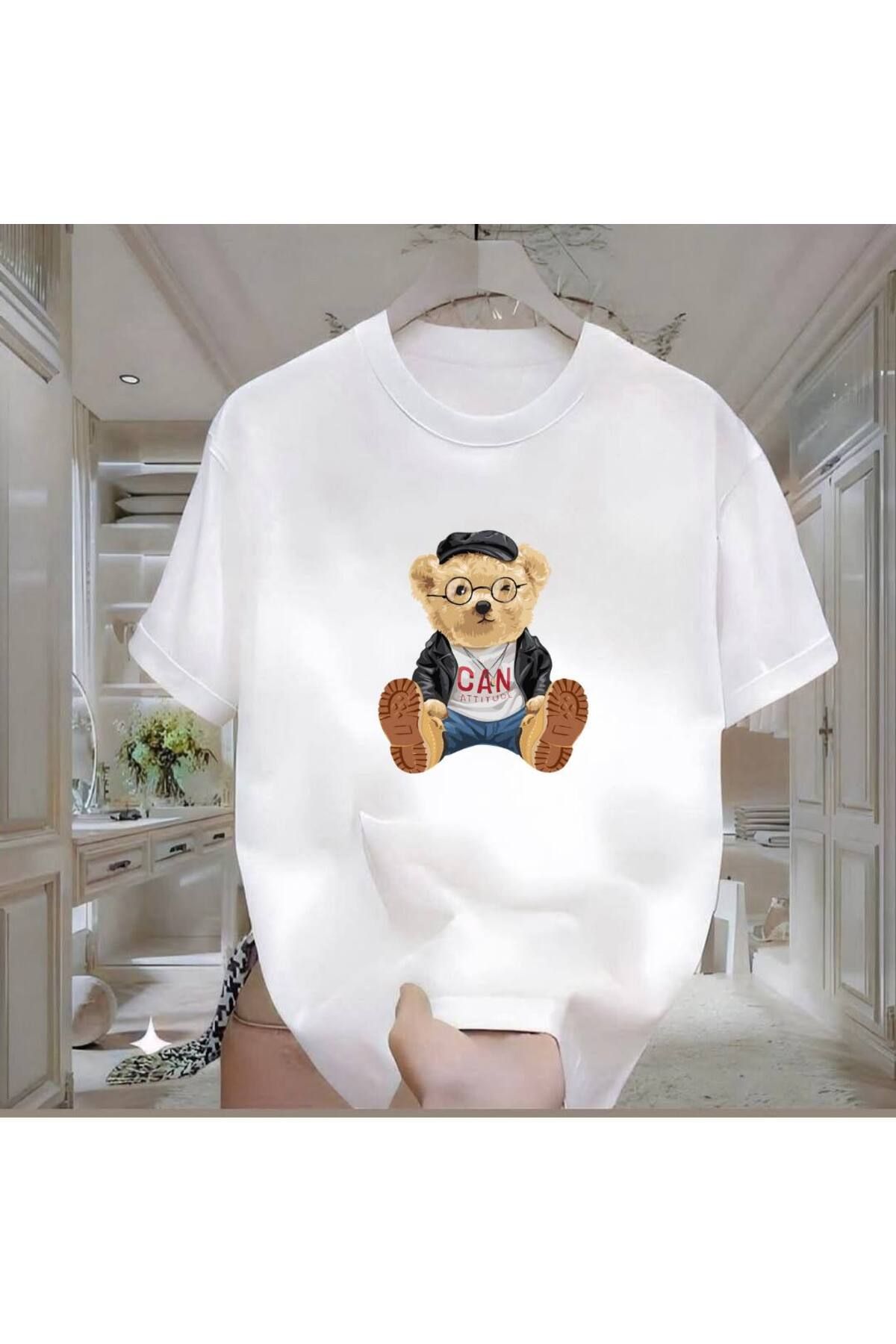 Rovell Can Bear Baskılı Beyaz Regular Erkek Tshirt