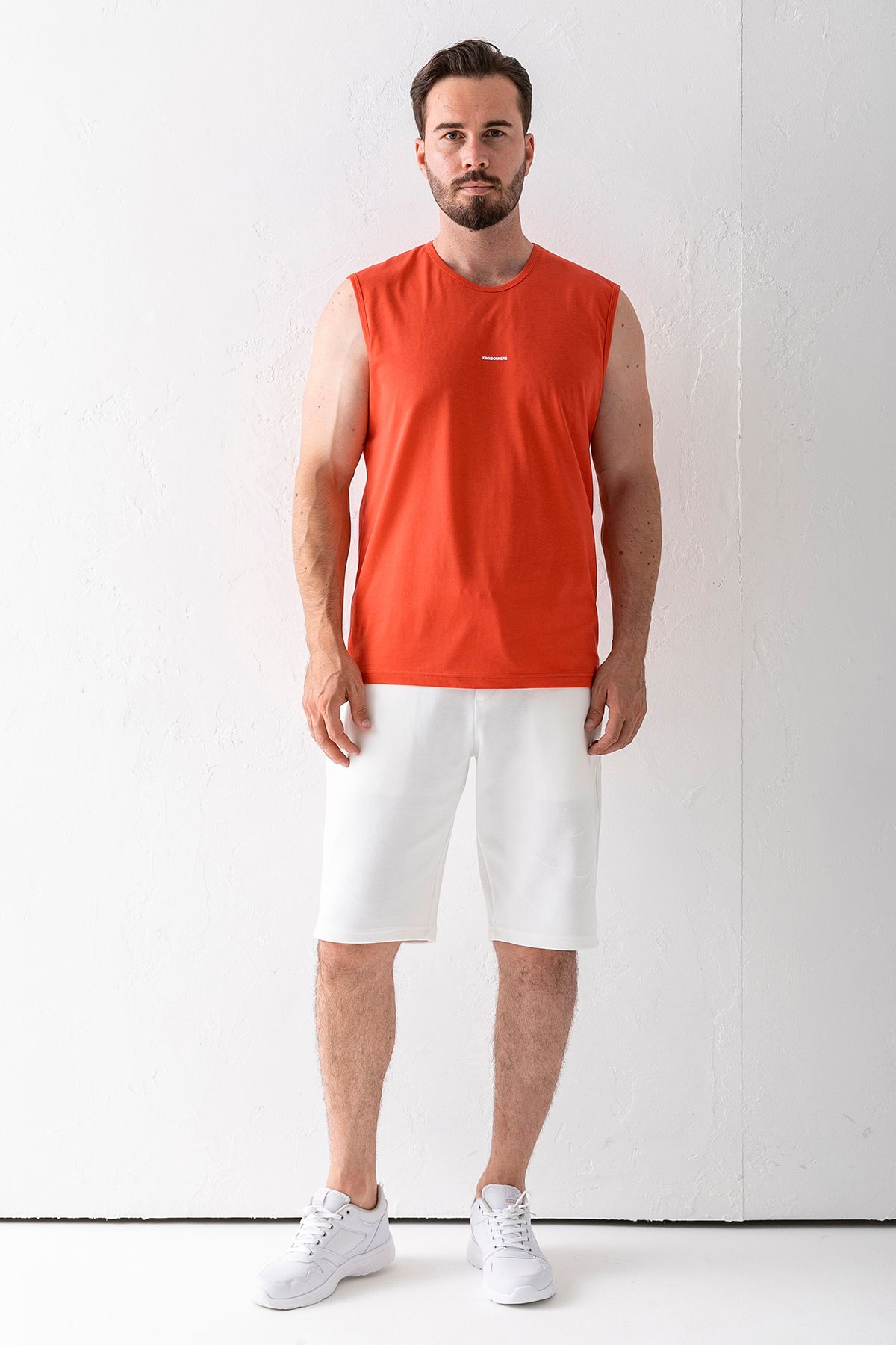JB John Borners Erkek Bisiklet Yaka John Borners Baskılı Kolsuz T-Shirt Kırmızı - 2752