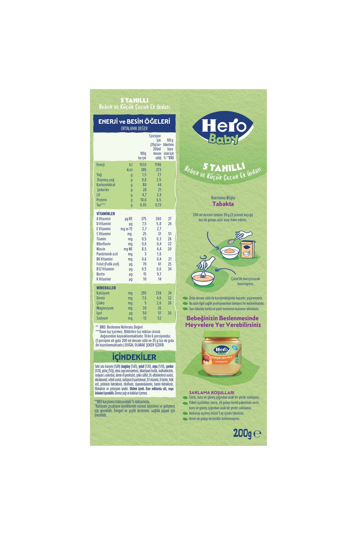 Hero Baby 5 Tahıllı Sütsüz Kaşık Mama 200g fotoğrafı 5 (önizleme)