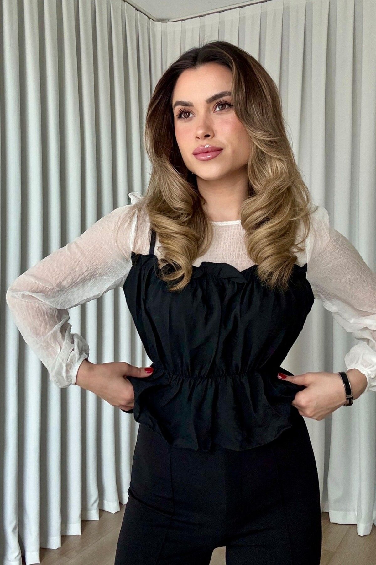 ROUPAS Beli Lastikli Transparan Bluz
