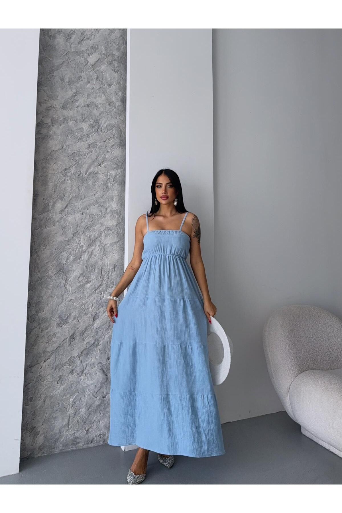 NFES TEKSTİL ASKILI MÜSLİN KUMAŞ ELBİSE