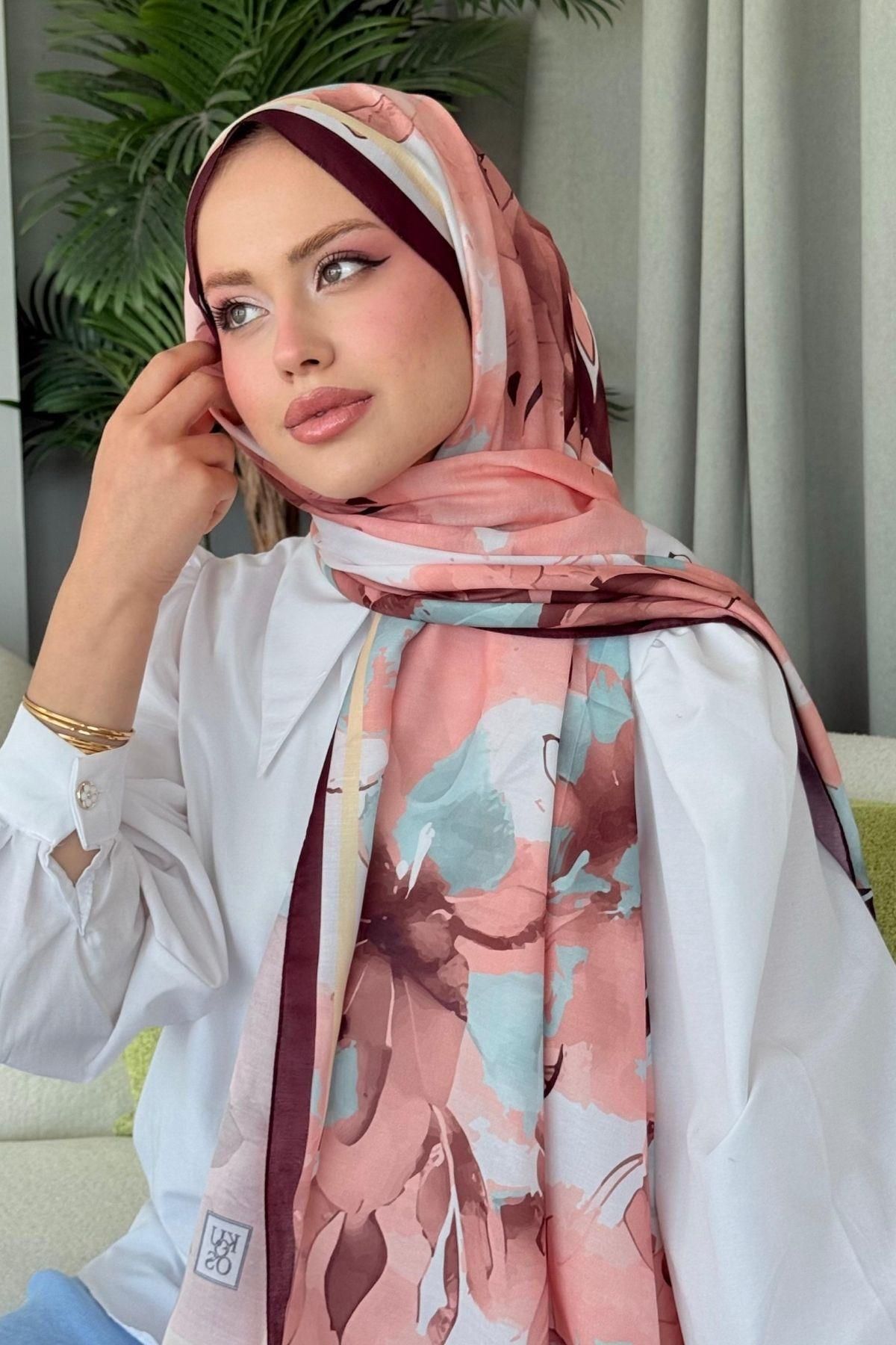 HAZA MODA Alaçatı Dijital Şal Mürdüm