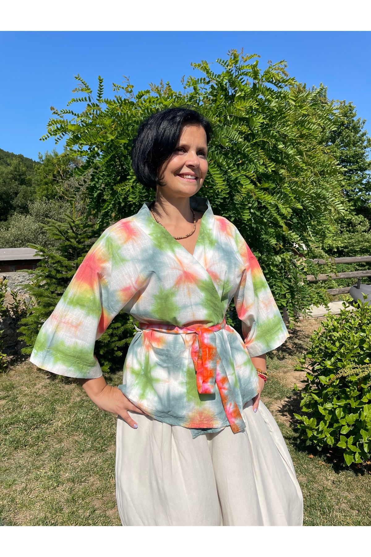 Bohoyasam Bohem Batik Kimono Bluz, , Pamuk Bluz, Organik Bluz, Tie Dye, Kimono, %100 Pamuk, El Yapımı