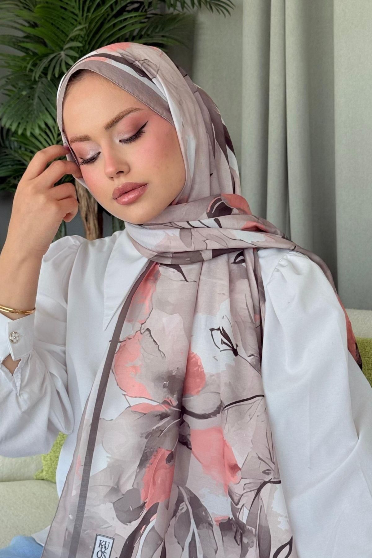 HAZA MODA Alaçatı Dijital Şal Vizon