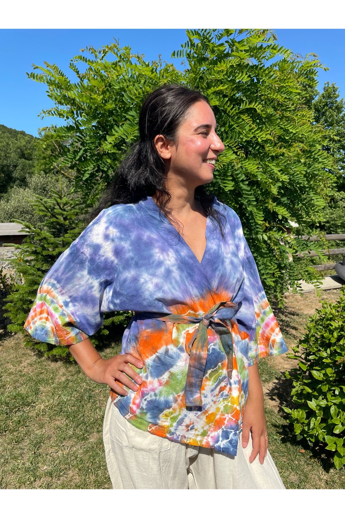 Bohoyasam Bohem Batik Kimono Bluz, , Pamuk Bluz, Organik Bluz, Tie Dye, Kimono, %100 Pamuk, El Yapımı